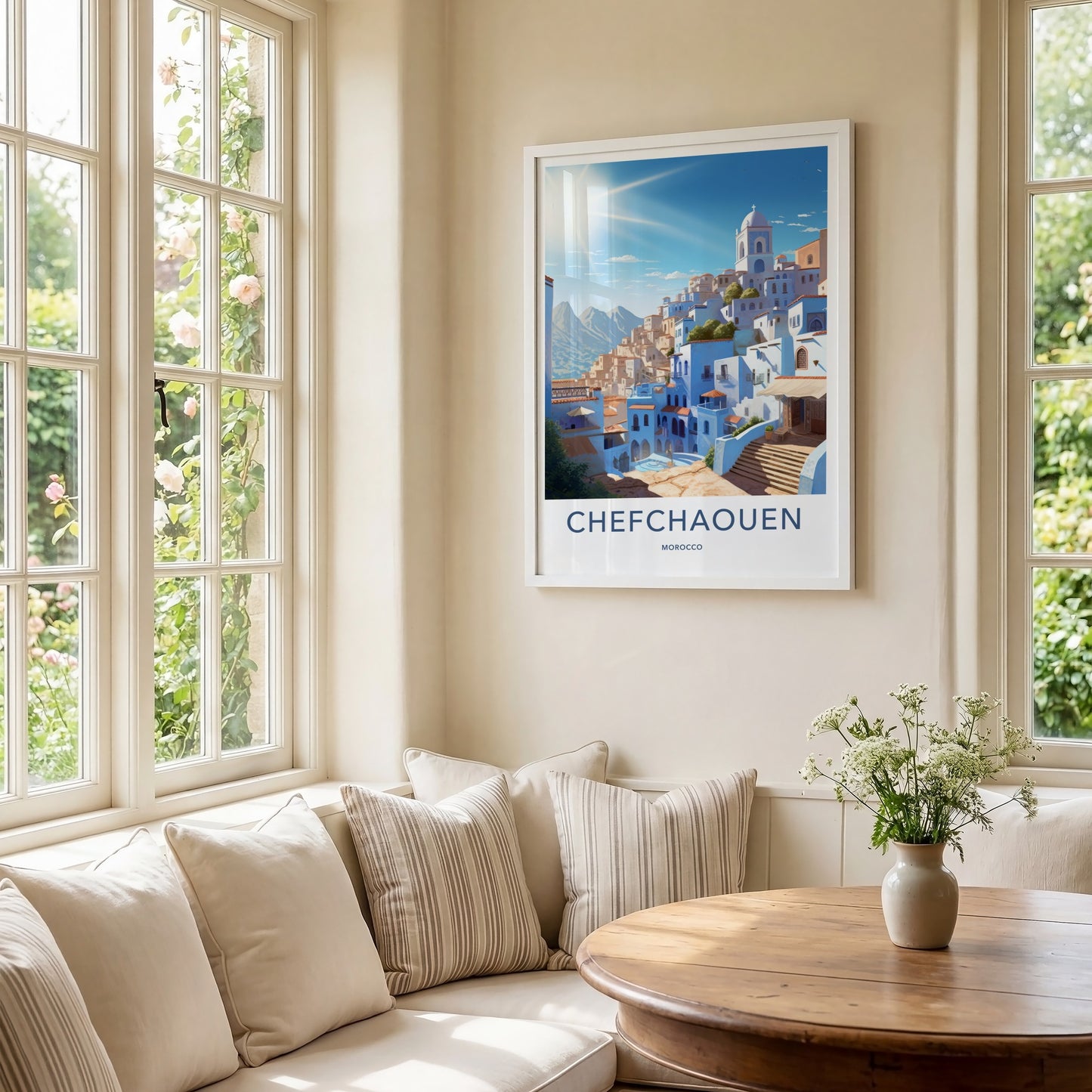 Chefchaouen Poster - Morocco Travel Art - Hillside Blue City Home Decor