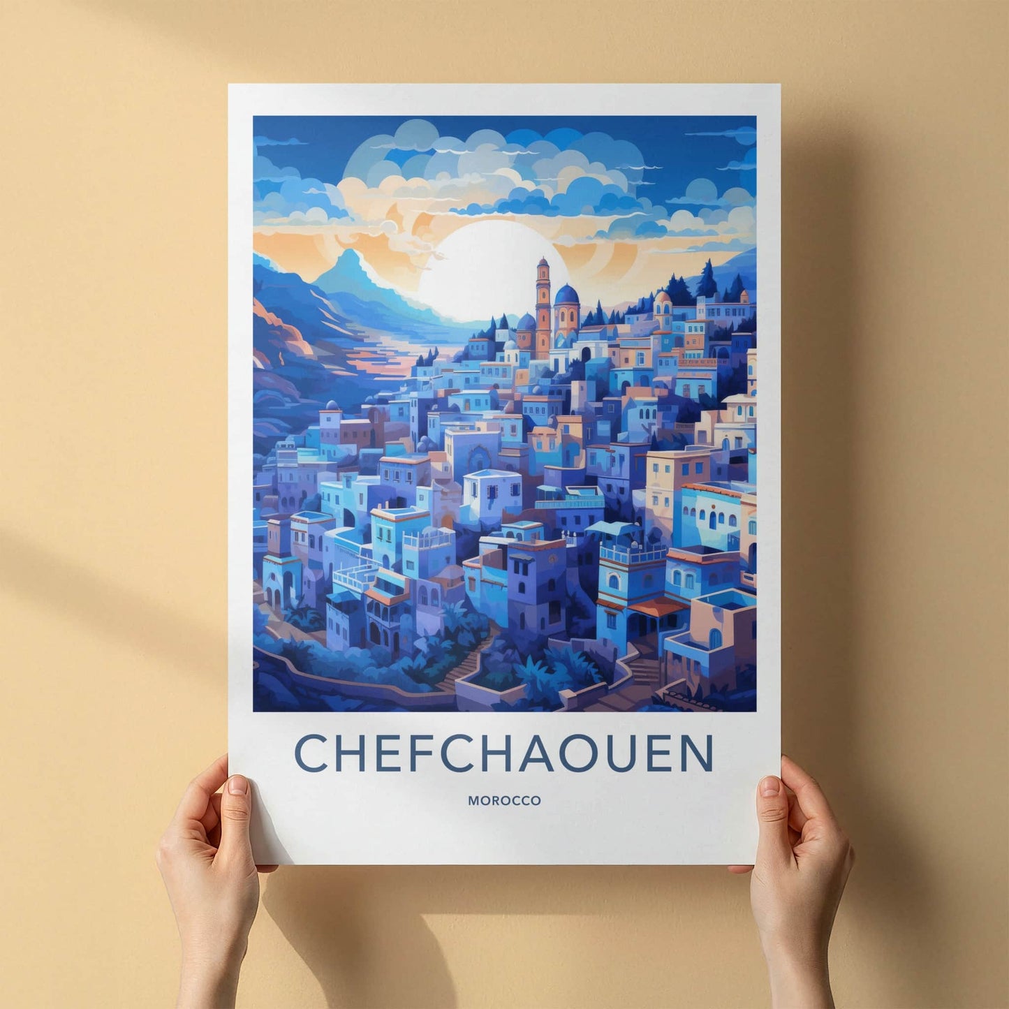 CHEFCHAOUEN Poster - Morocco Travel Art - Moroccan Hillside Village Home Decor