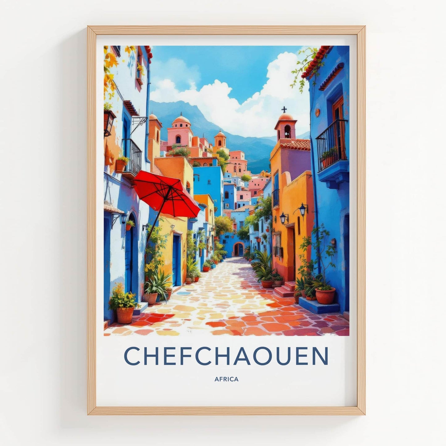 Chefchaouen Poster - Morocco Travel Art - Vibrant Blue Alley Home Decor