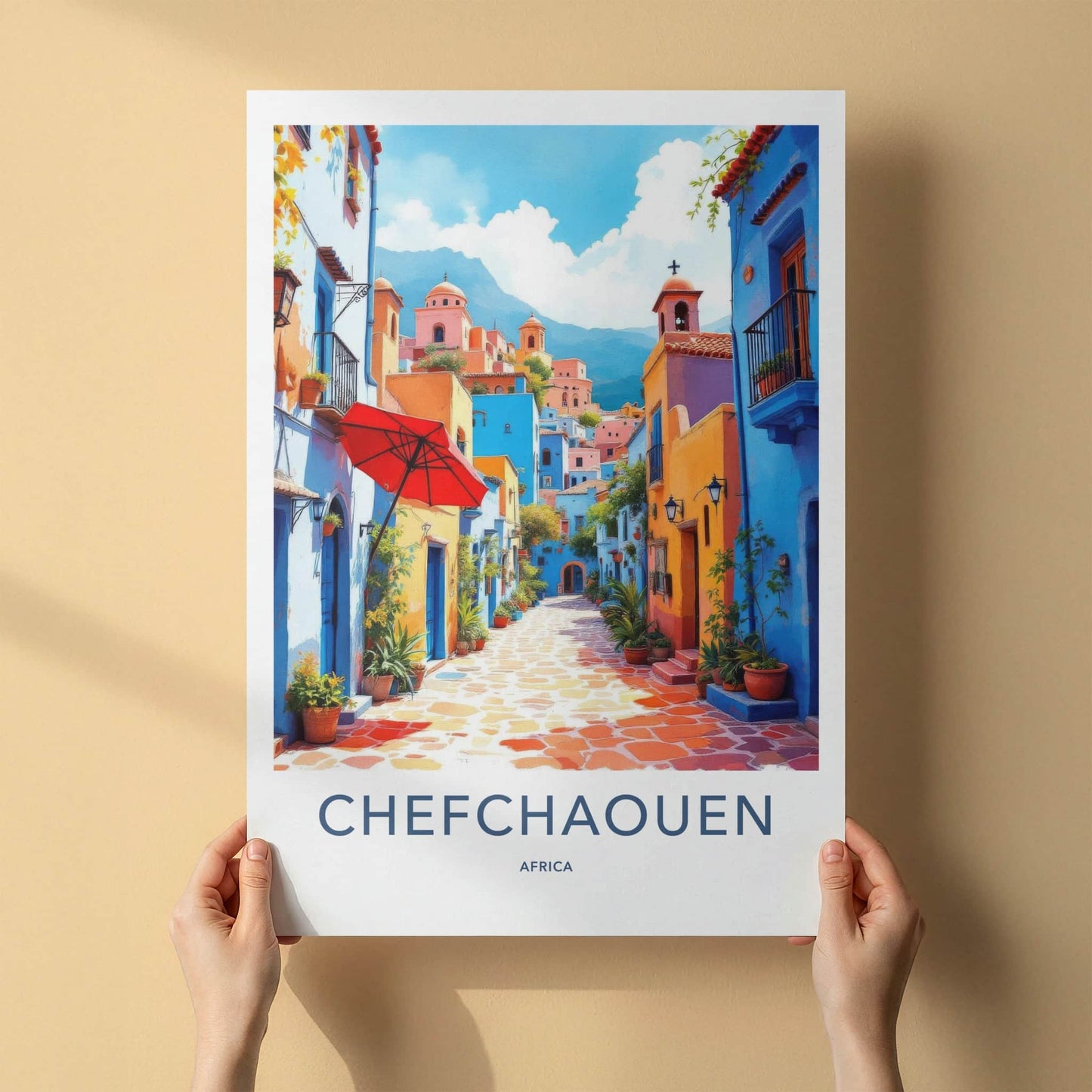 Chefchaouen Poster - Morocco Travel Art - Vibrant Blue Alley Home Decor