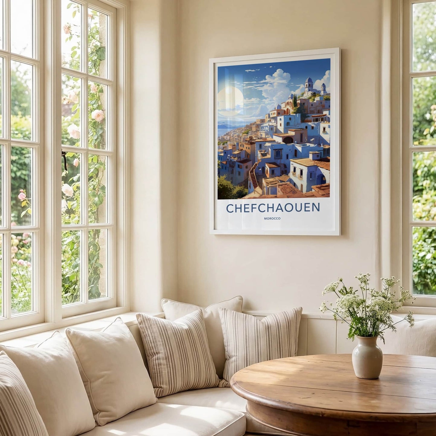 Chefchaouen Poster - Morocco Travel Art - Whitewashed Hillside Village Home Decor