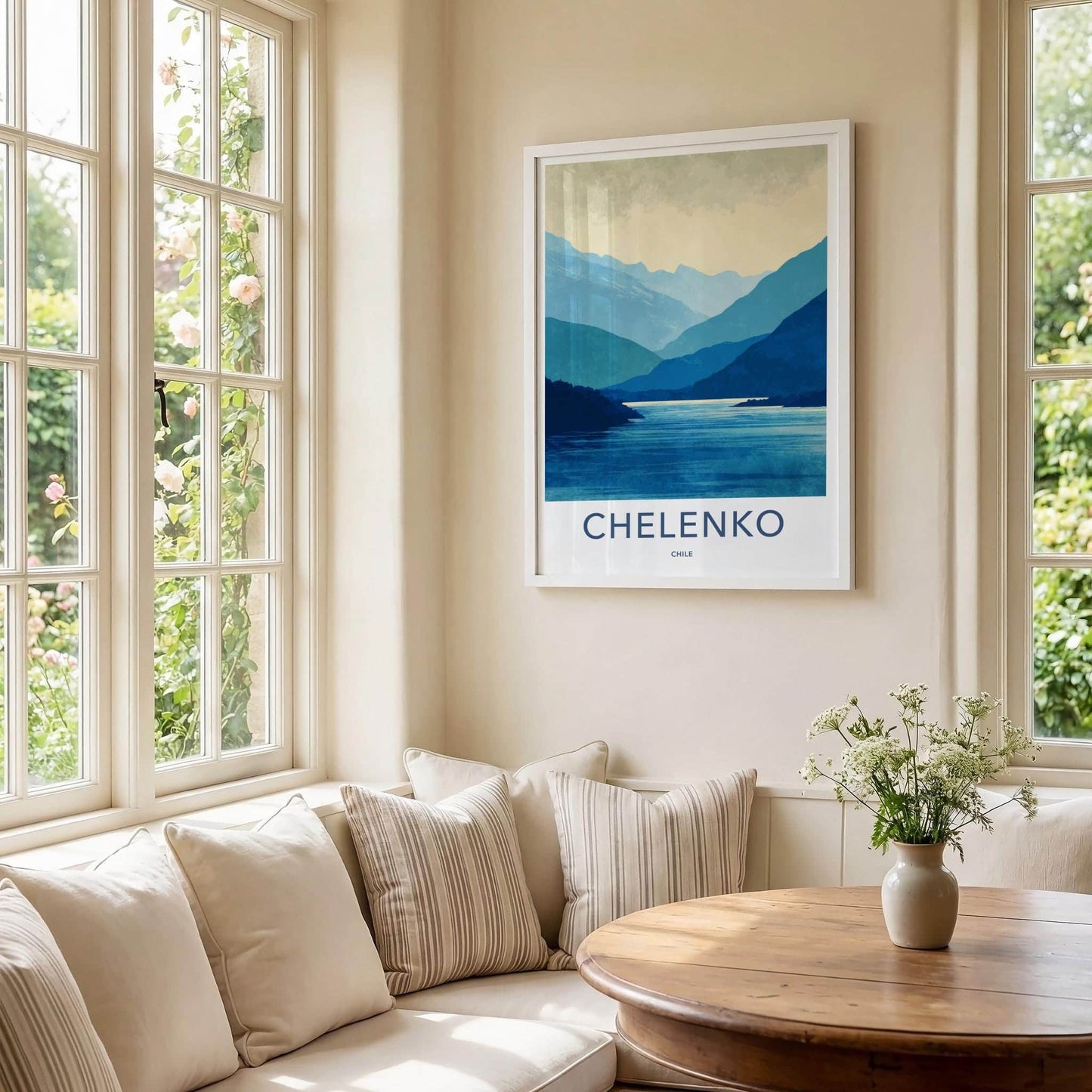 Chelenco Poster - Chile Travel Art - layered fjord vista Home Decor