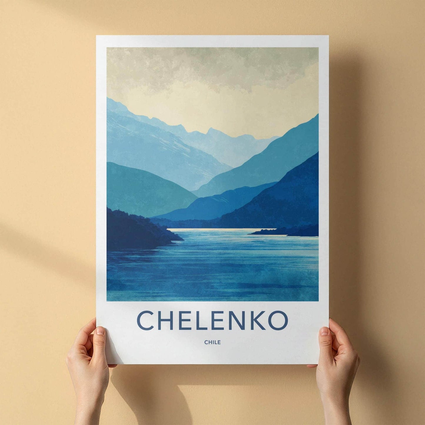 Chelenco Poster - Chile Travel Art - layered fjord vista Home Decor