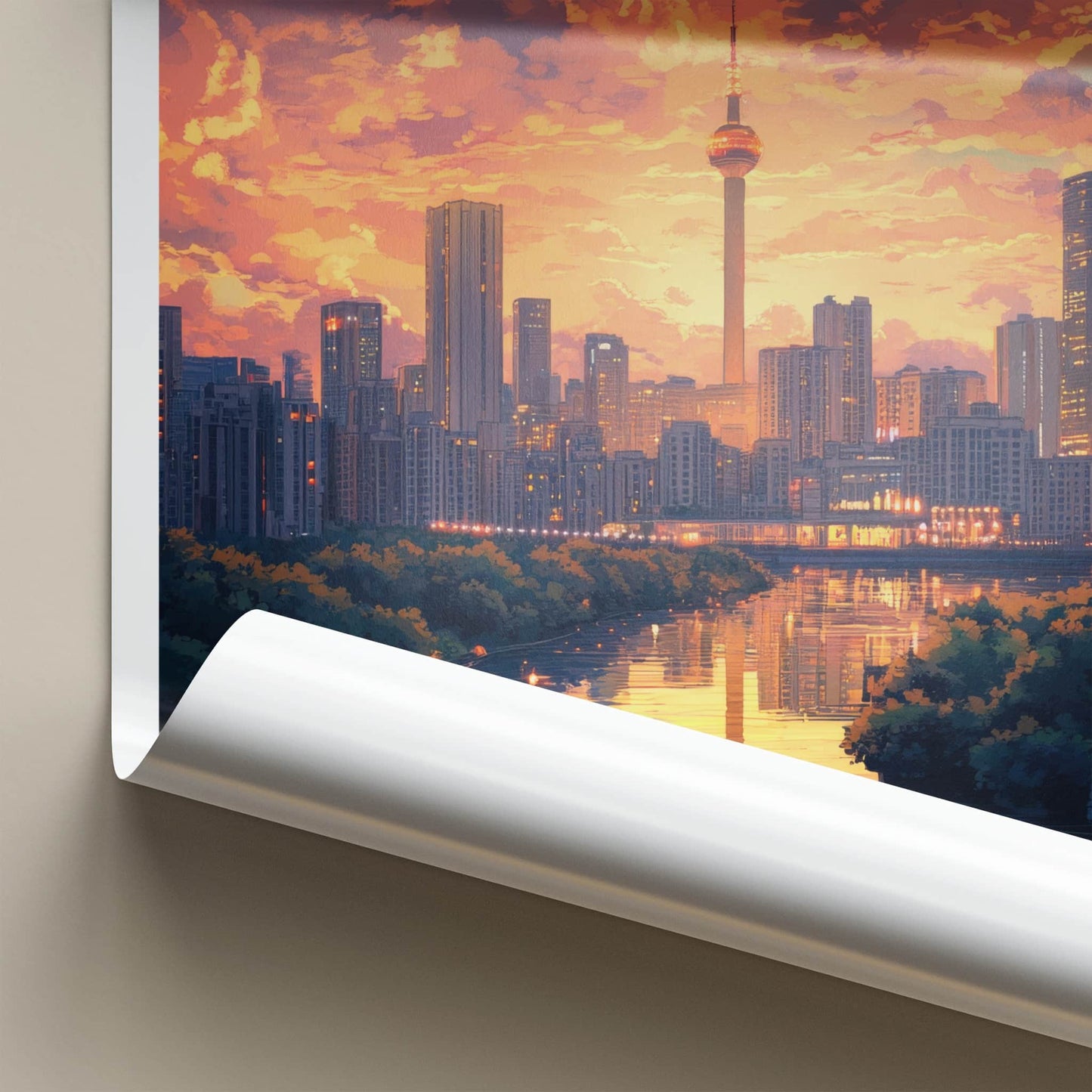 Chengdu Poster - China Travel Art - Orange Sunset Reflection Home Decor
