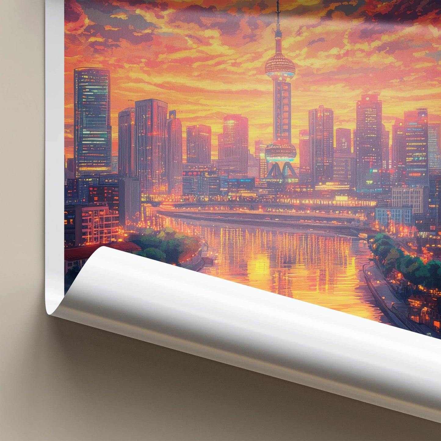 Chengdu Poster - China Travel Art - Vibrant City Sunset Home Decor