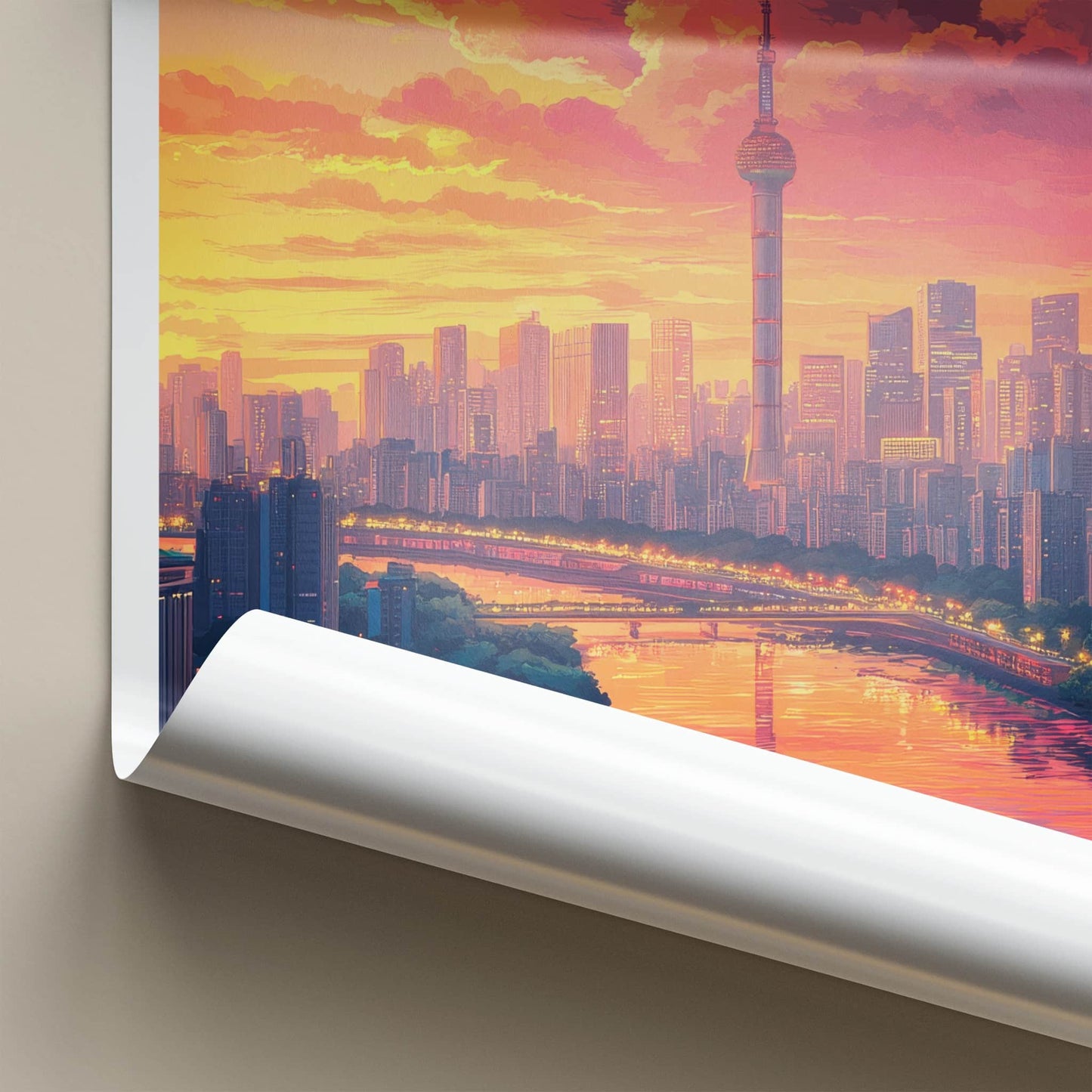 Chengdu Poster - China Travel Art - Vibrant Sunset City Wall Decor
