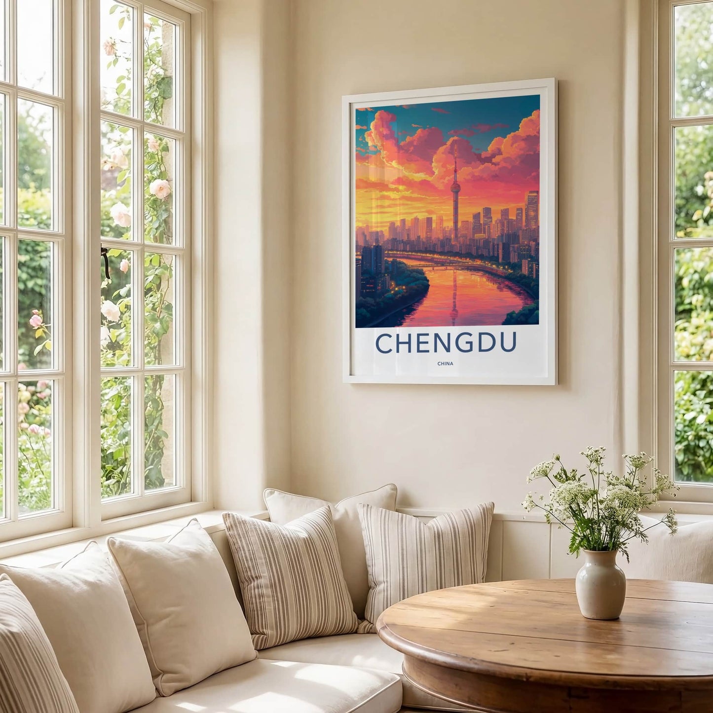Chengdu Poster - China Travel Art - Vibrant Sunset City Wall Decor