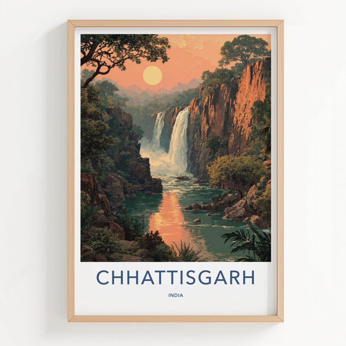 Chhattisgarh Poster - India Scenic Art - Chhattisgarh Sunset Falls Wall Decor