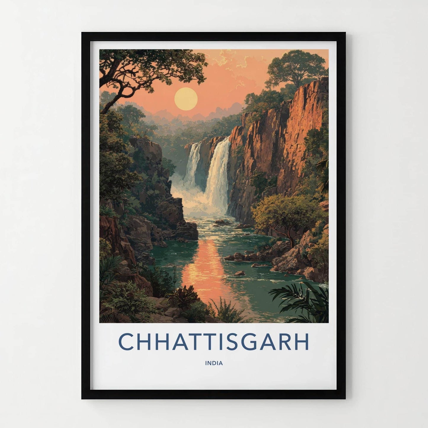 Chhattisgarh Poster - India Scenic Art - Chhattisgarh Sunset Falls Wall Decor