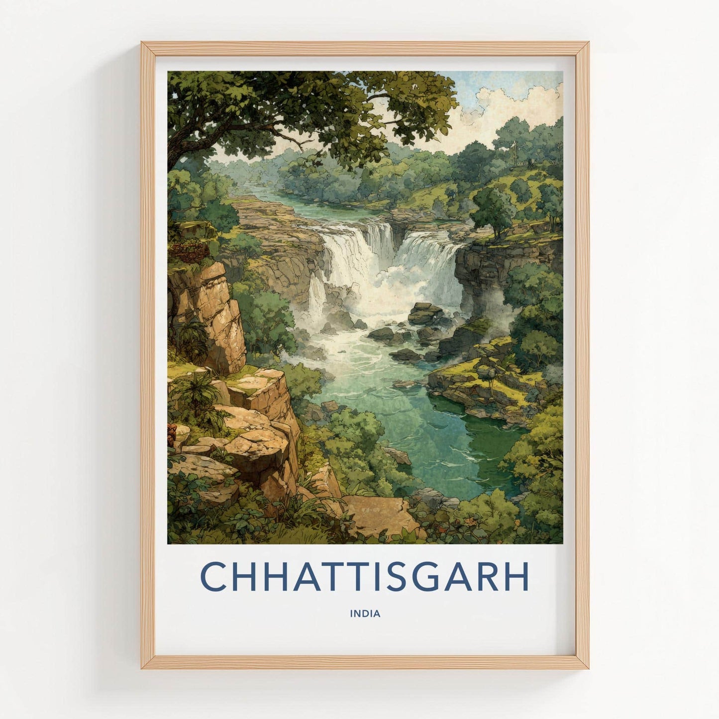 Chhattisgarh Poster - India Travel Art - Chhattisgarh Lush Green Falls Home Decor