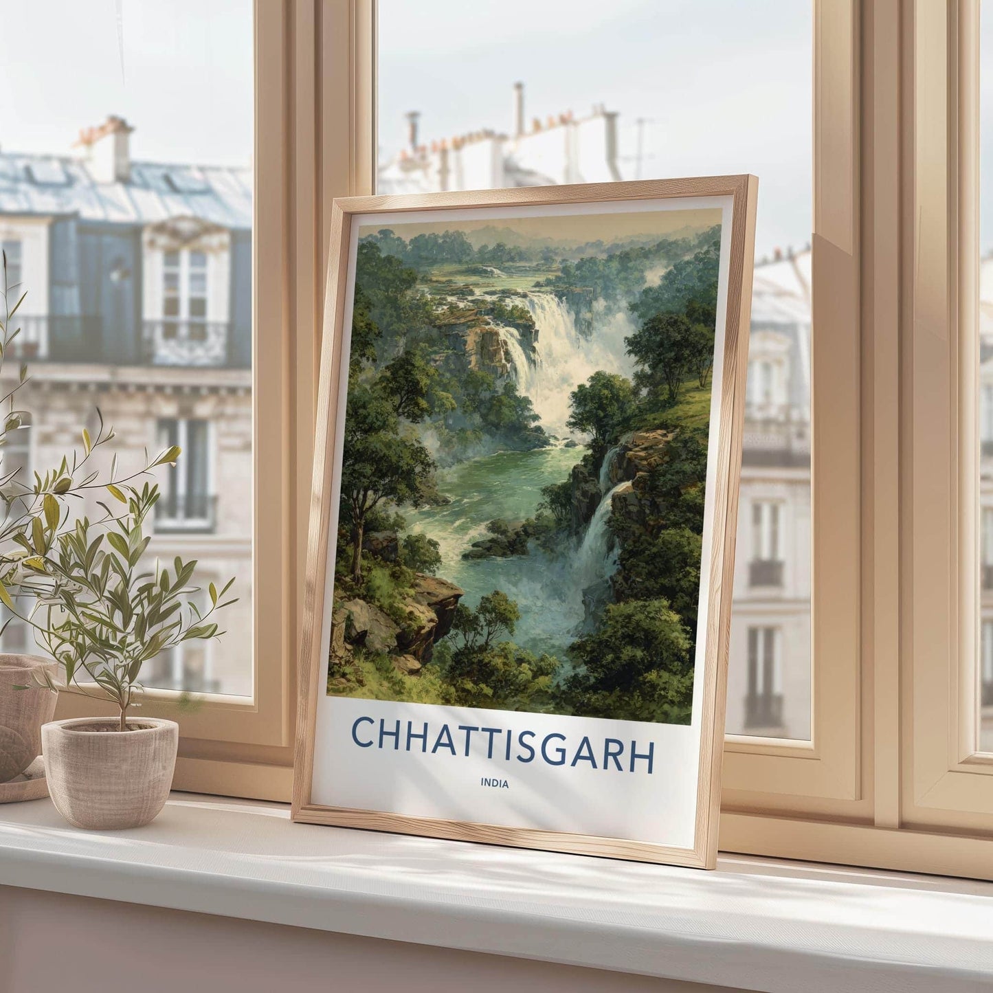 Chhattisgarh Poster - India Travel Art - Chhattisgarh Misty Jungle Falls Home Decor