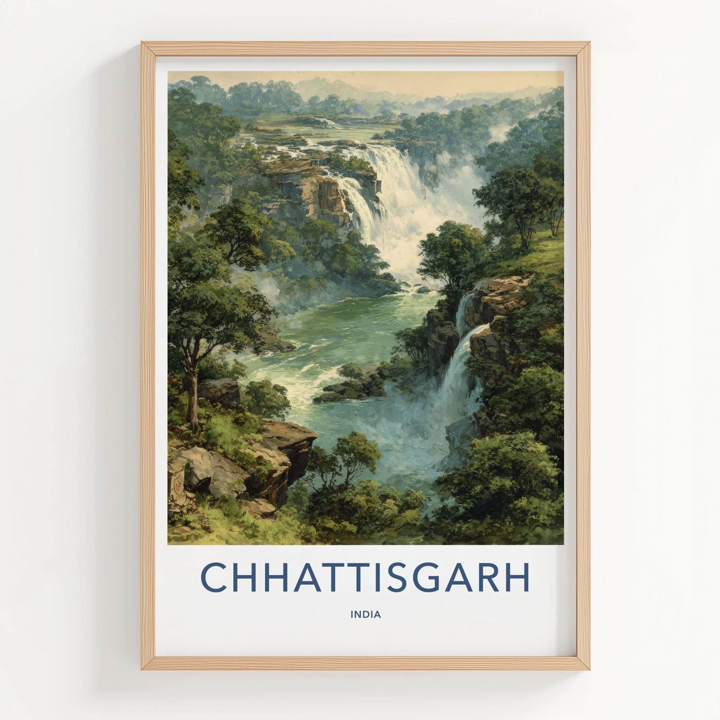 Chhattisgarh Poster - India Travel Art - Chhattisgarh Misty Jungle Falls Home Decor