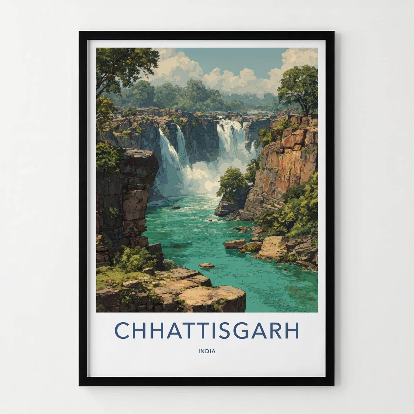 Chhattisgarh Poster - India Travel Art - Chhattisgarh Rocky Gorge Waterfalls Home Decor