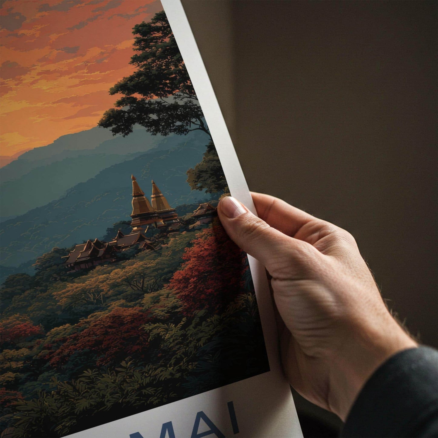 Chiang Mai Poster - Thailand Scenic Art - Golden Temple Sunset Home Decor