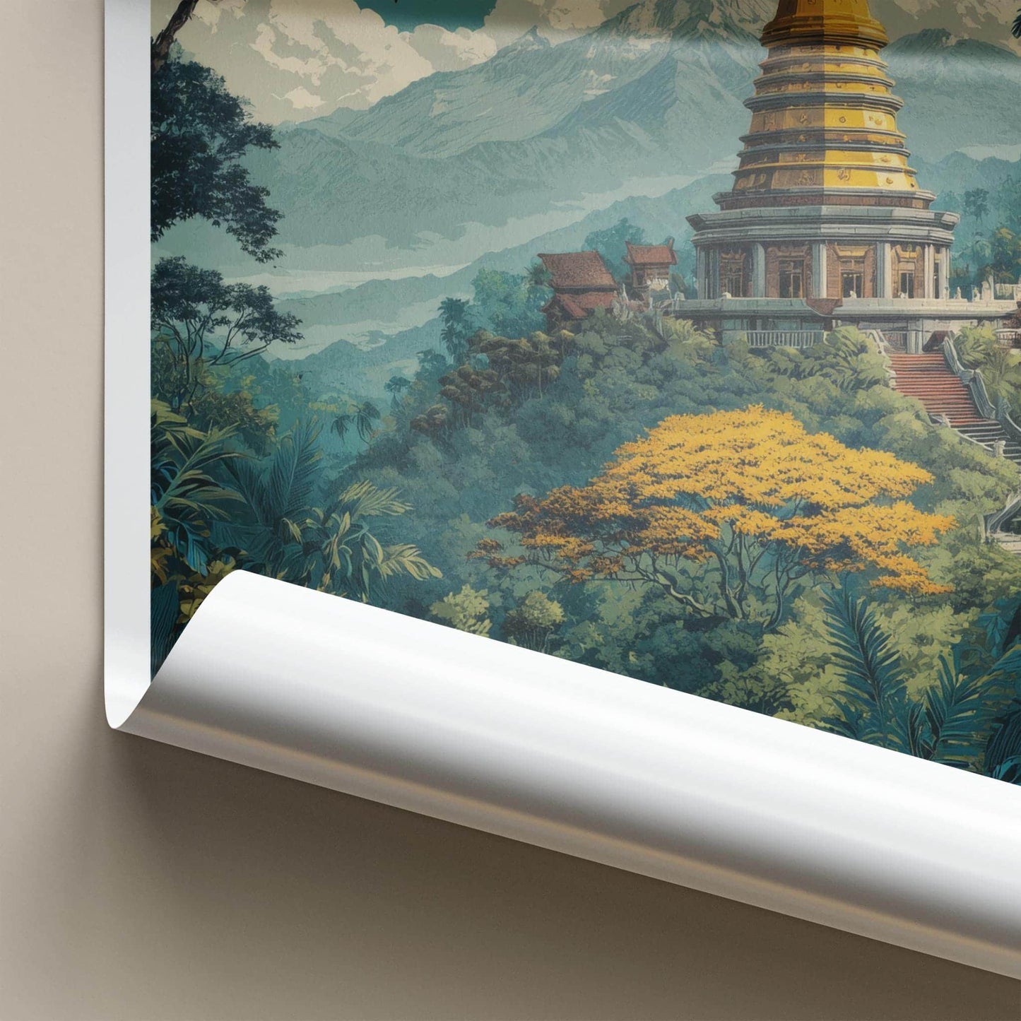 Chiang Mai Poster - Thailand Travel Art - Golden Temple Hill Home Decor
