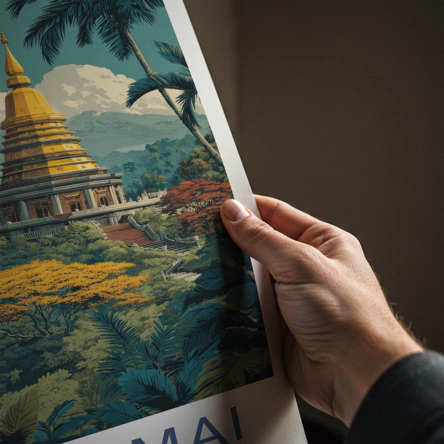 Chiang Mai Poster - Thailand Travel Art - Golden Temple Hill Home Decor
