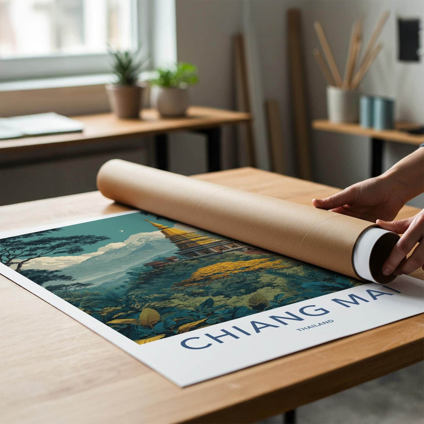 Chiang Mai Poster - Thailand Travel Art - Golden Temple Hill Home Decor