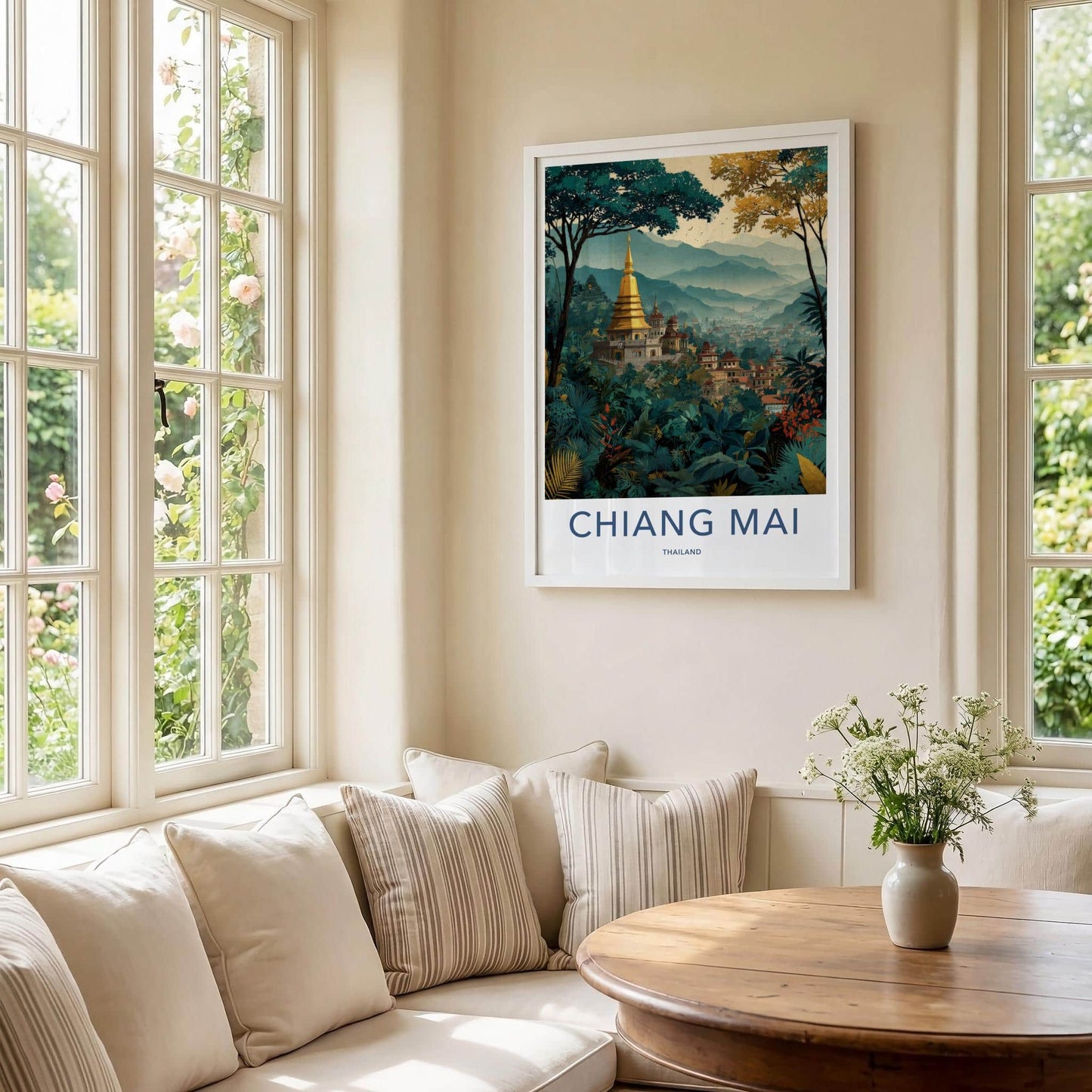 Chiang Mai Poster - Thailand Travel Art - Golden Temple Jungle Home Decor