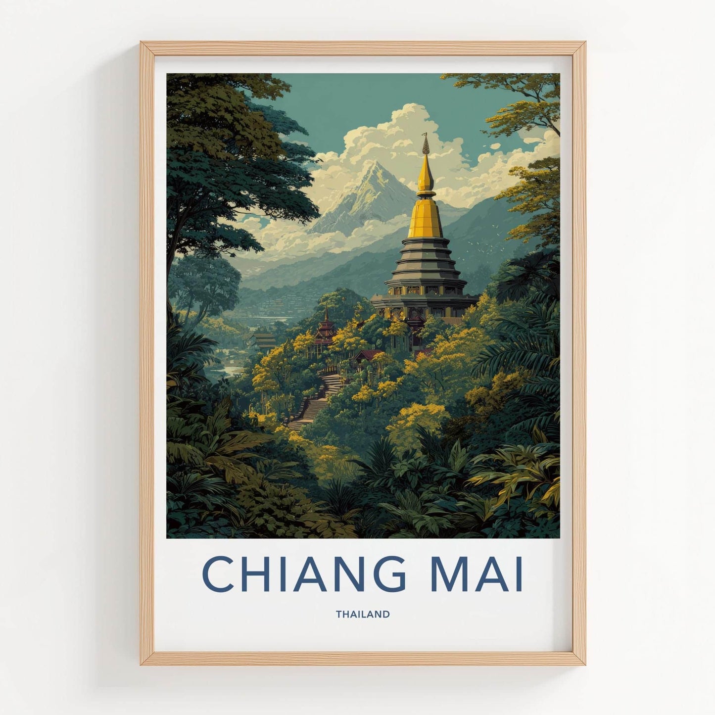Chiang Mai Poster - Thailand Travel Art - Golden temple peaks Home Decor