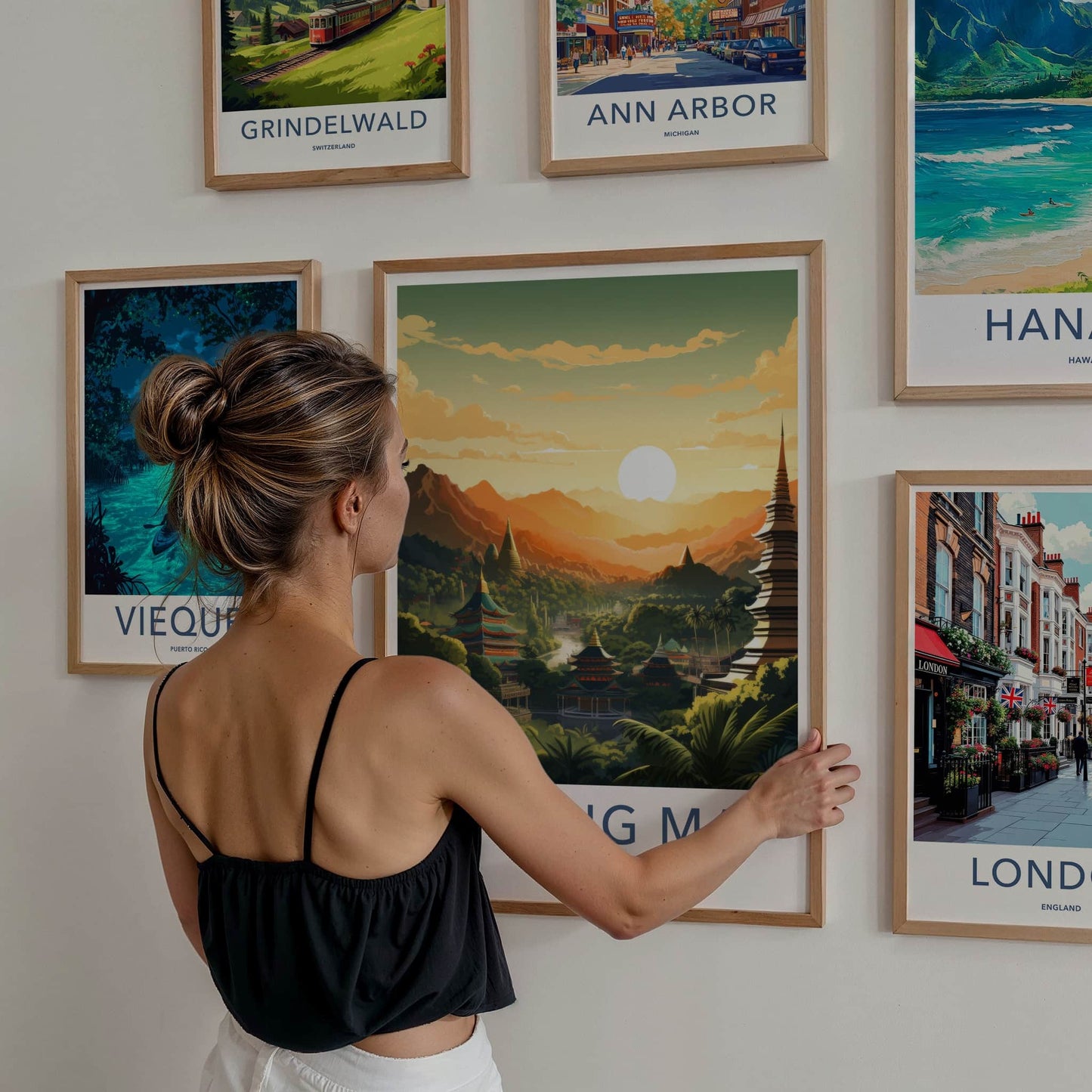 Chiang Mai Poster - Thailand Travel Art - Golden Temple Sunset Wall Decor