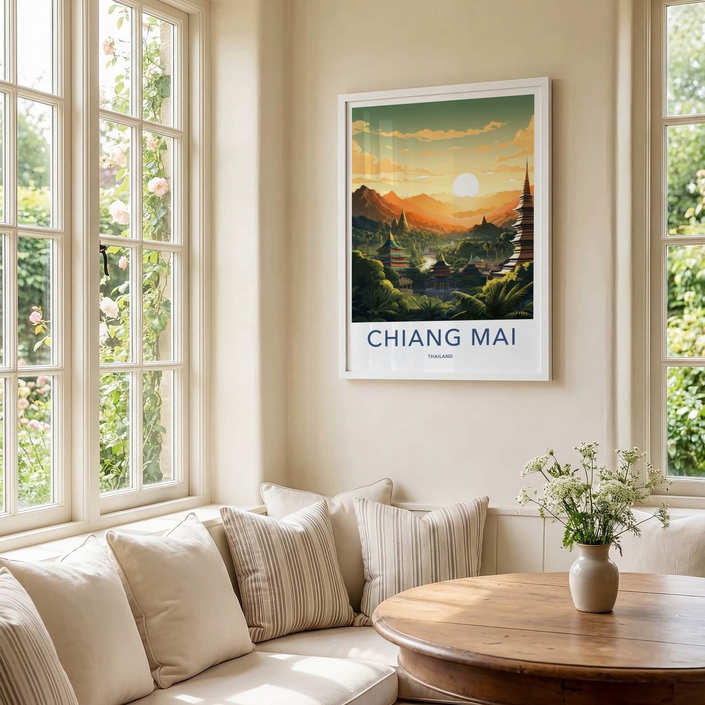 Chiang Mai Poster - Thailand Travel Art - Golden Temple Sunset Wall Decor