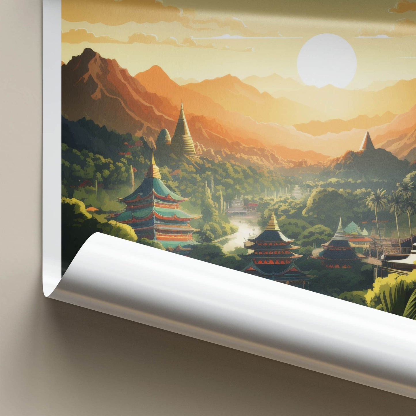Chiang Mai Poster - Thailand Travel Art - Golden Temple Sunset Wall Decor