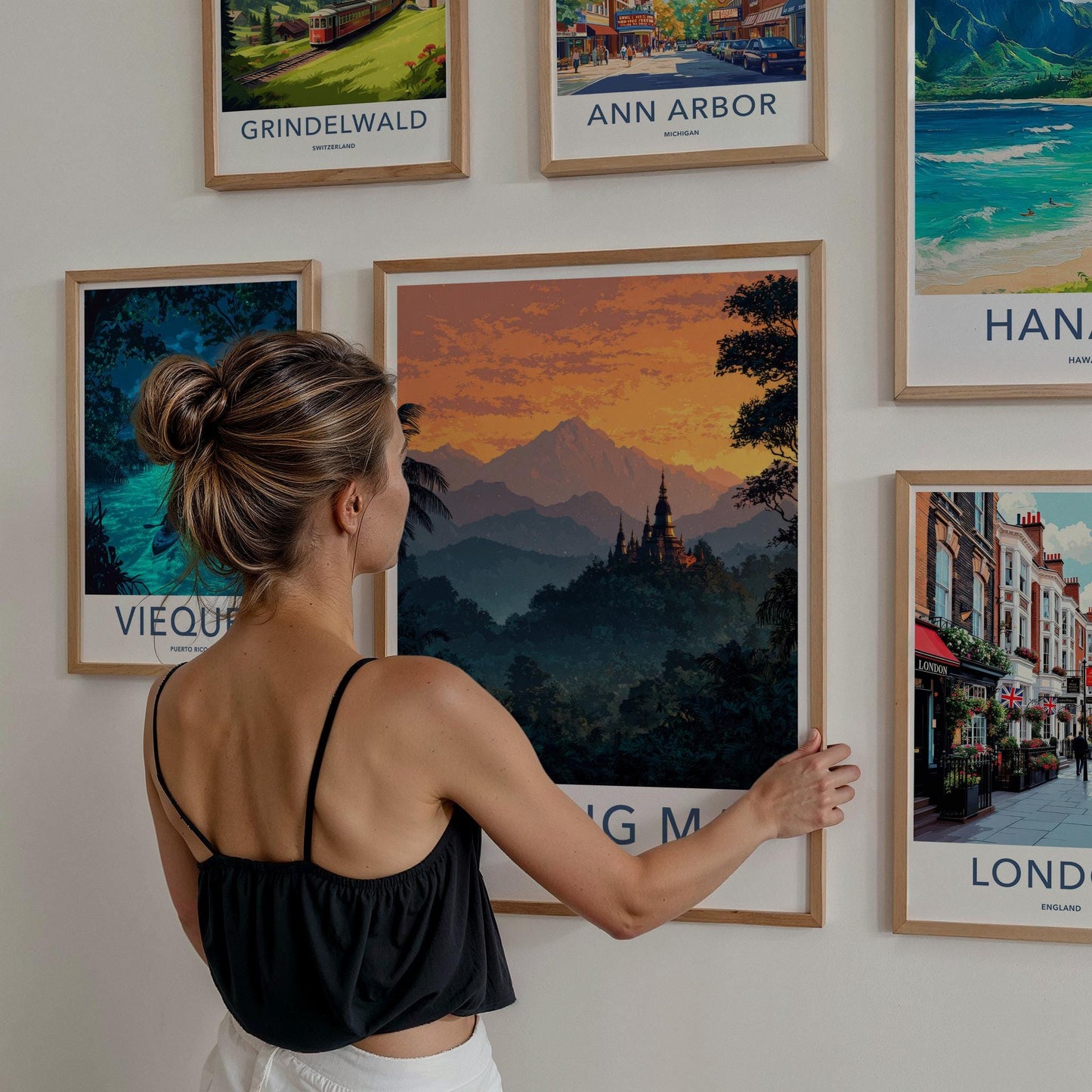 Chiang Mai Poster - Thailand Travel Art - Jungle Temple Sunset Home Decor