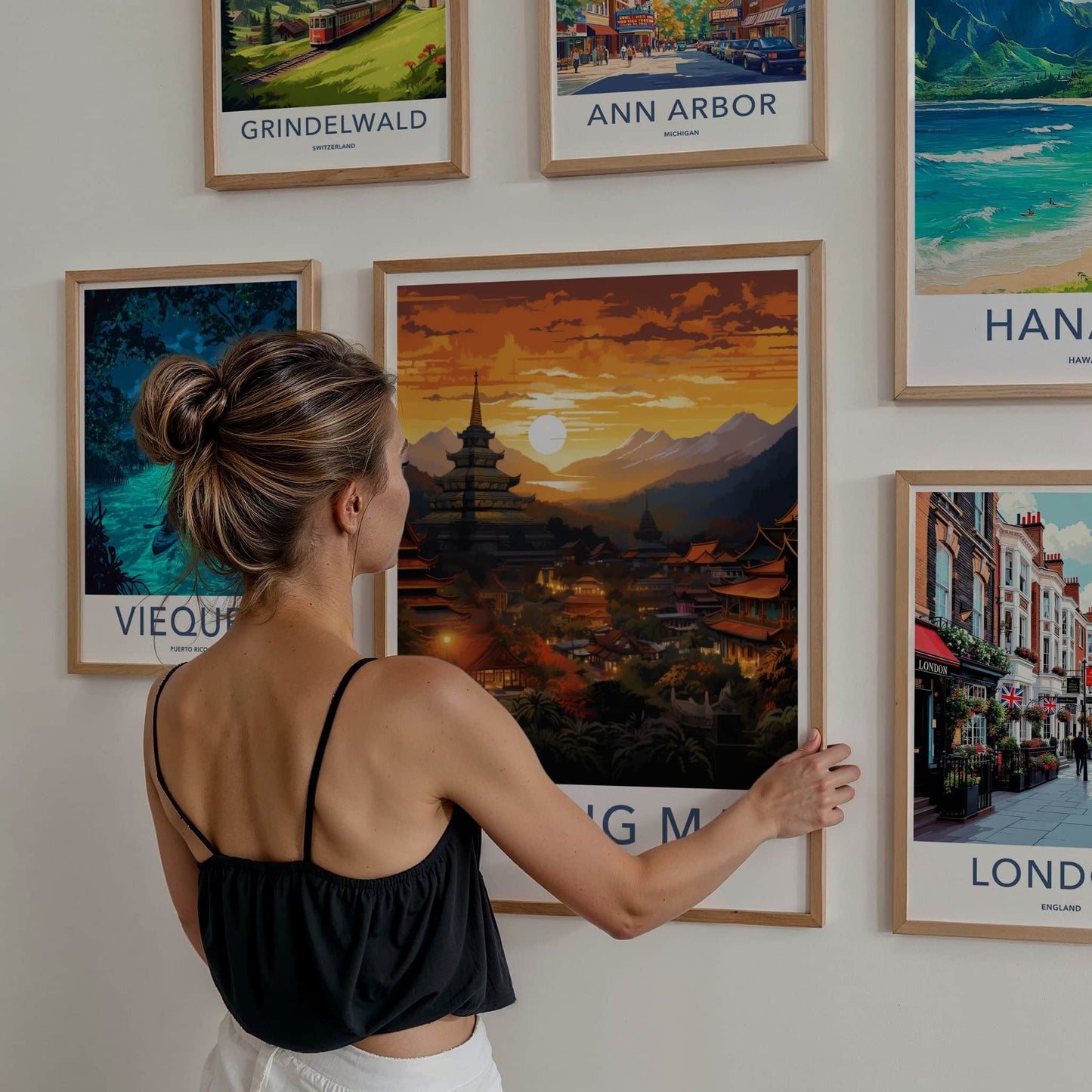 Chiang Mai Poster - Thailand Travel Art - Mountain Temple Sunset Home Decor