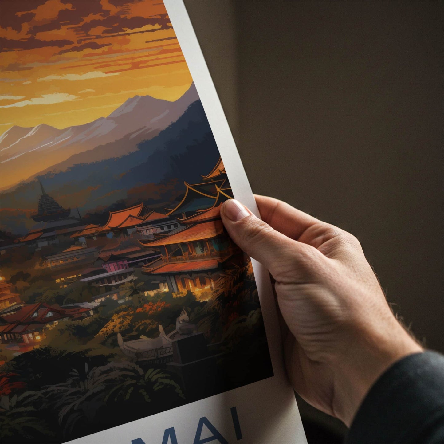 Chiang Mai Poster - Thailand Travel Art - Mountain Temple Sunset Home Decor