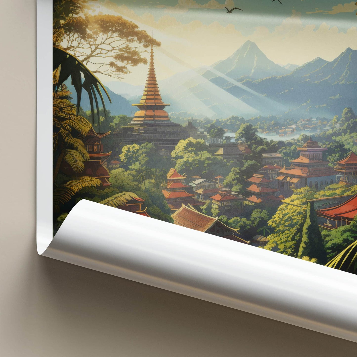 Chiang Mai Poster - Thailand Travel Art - Pagoda Jungle Sunrays Home Decor