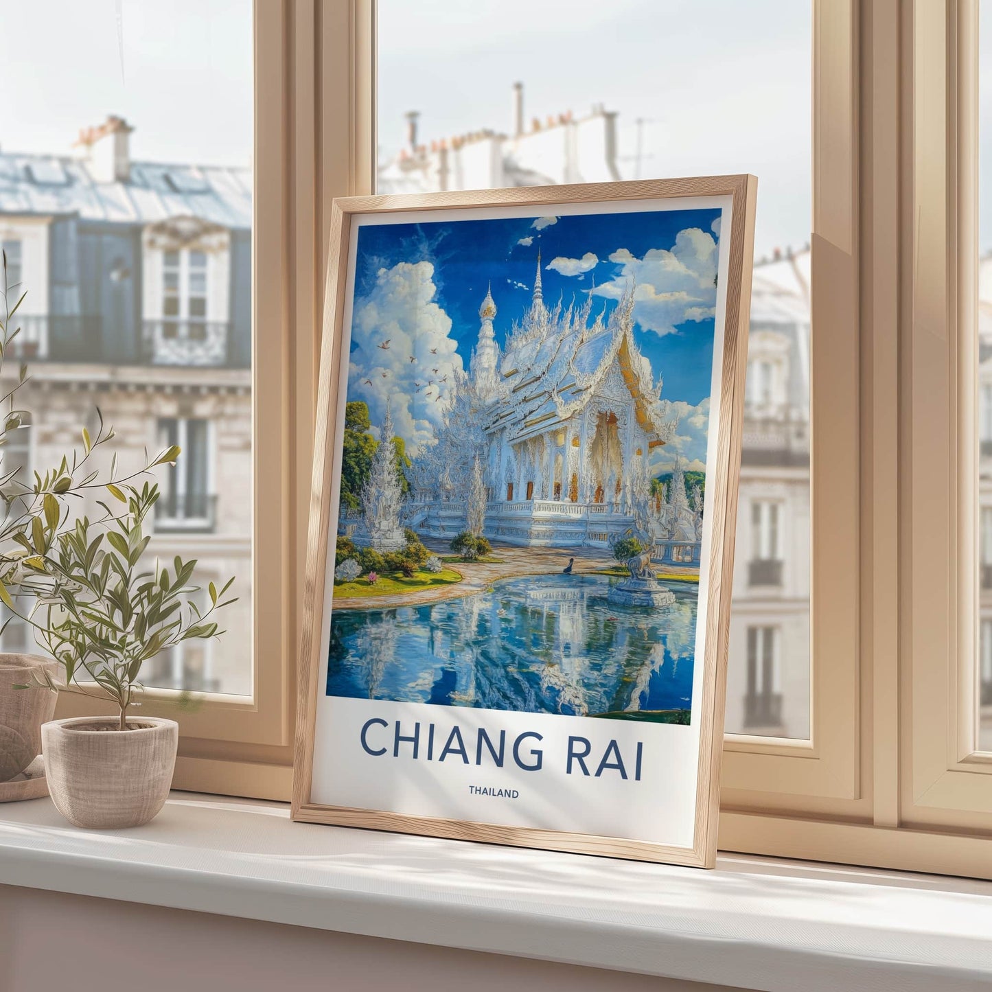 Chiang Rai Poster - Thailand Travel Art - Ornate White Temple Home Decor