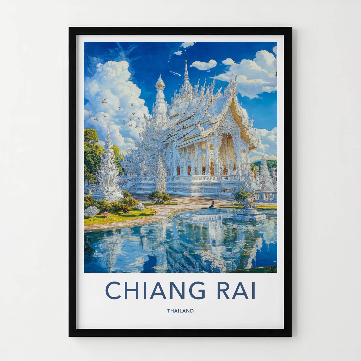 Chiang Rai Poster - Thailand Travel Art - Ornate White Temple Home Decor