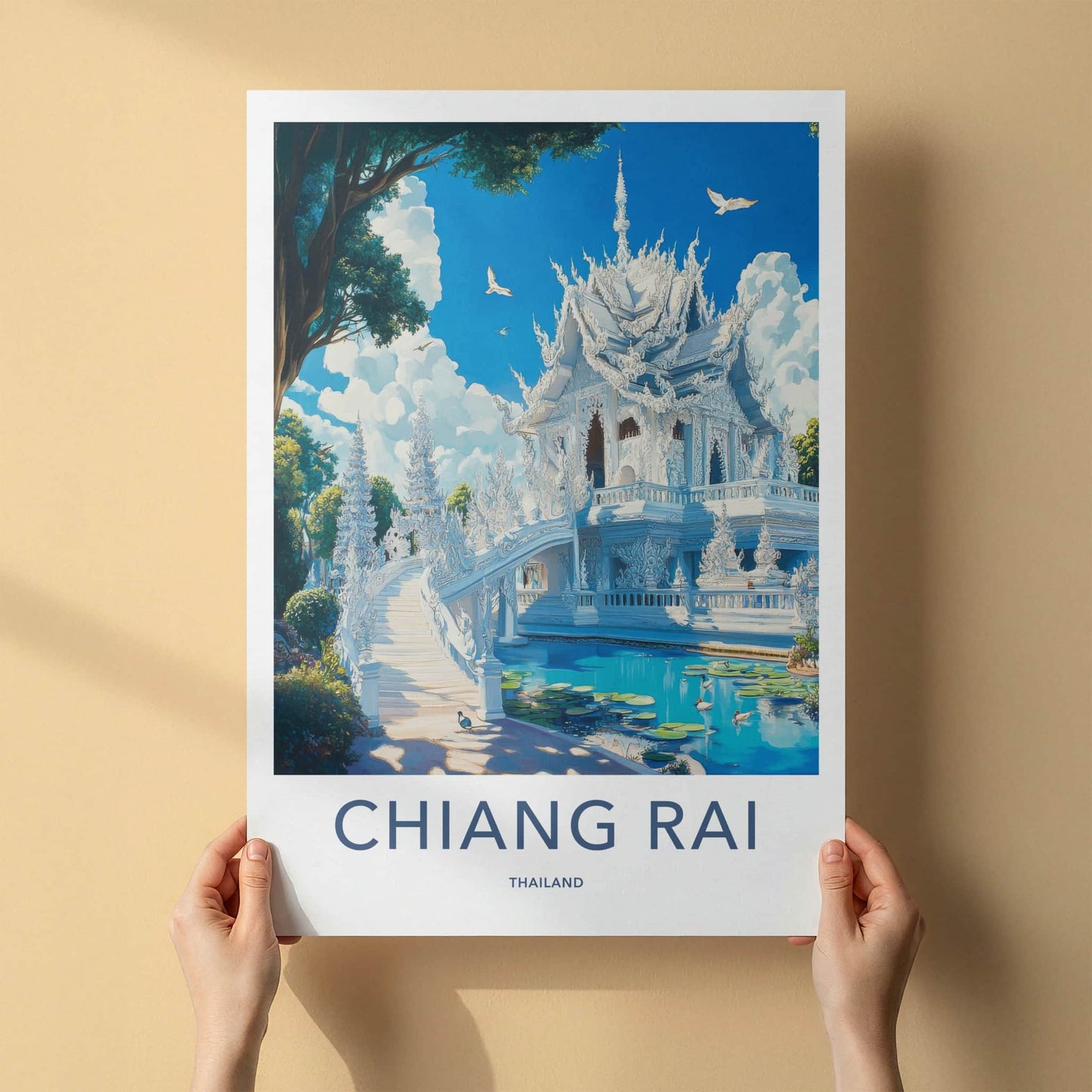 Chiang Rai Poster - Thailand Travel Art - Ornate White Temple Wall Decor