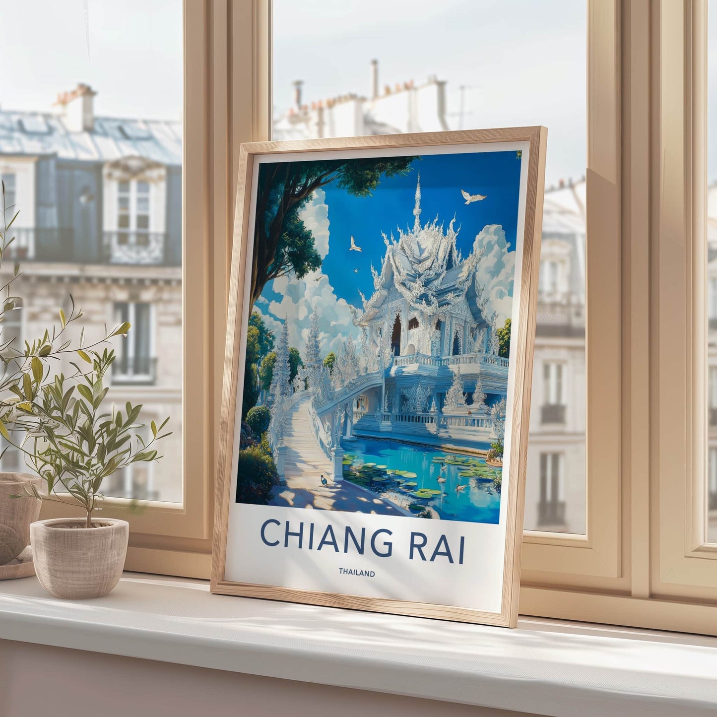 Chiang Rai Poster - Thailand Travel Art - Ornate White Temple Wall Decor