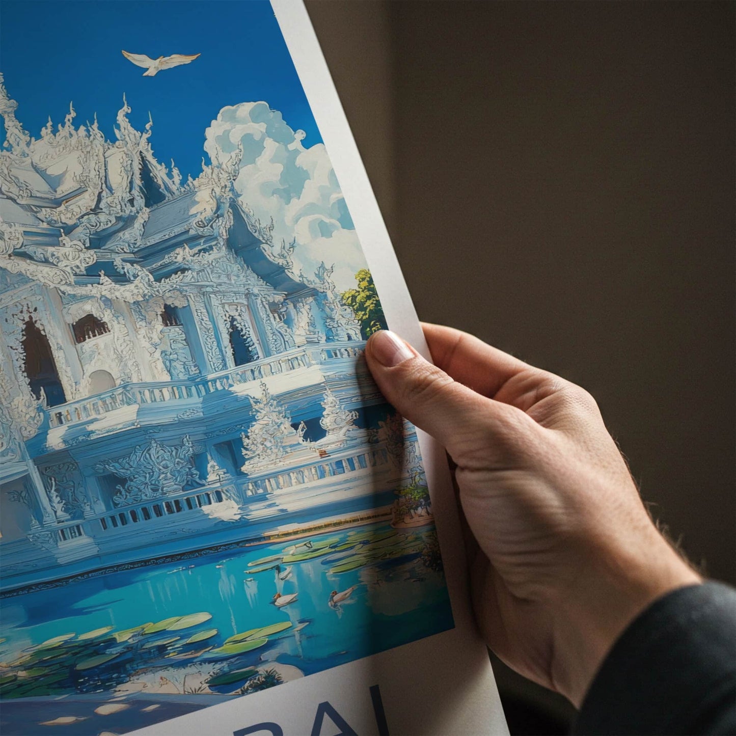 Chiang Rai Poster - Thailand Travel Art - Ornate White Temple Wall Decor