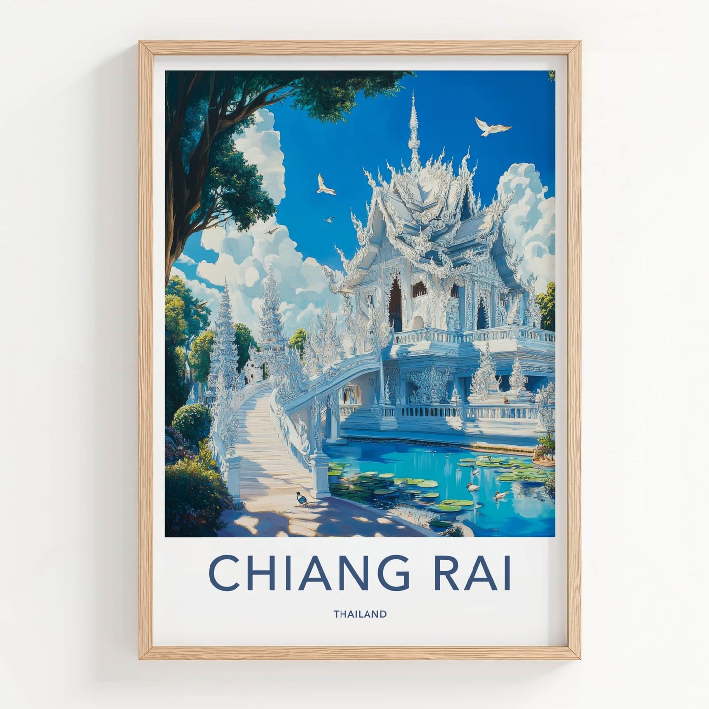 Chiang Rai Poster - Thailand Travel Art - Ornate White Temple Wall Decor
