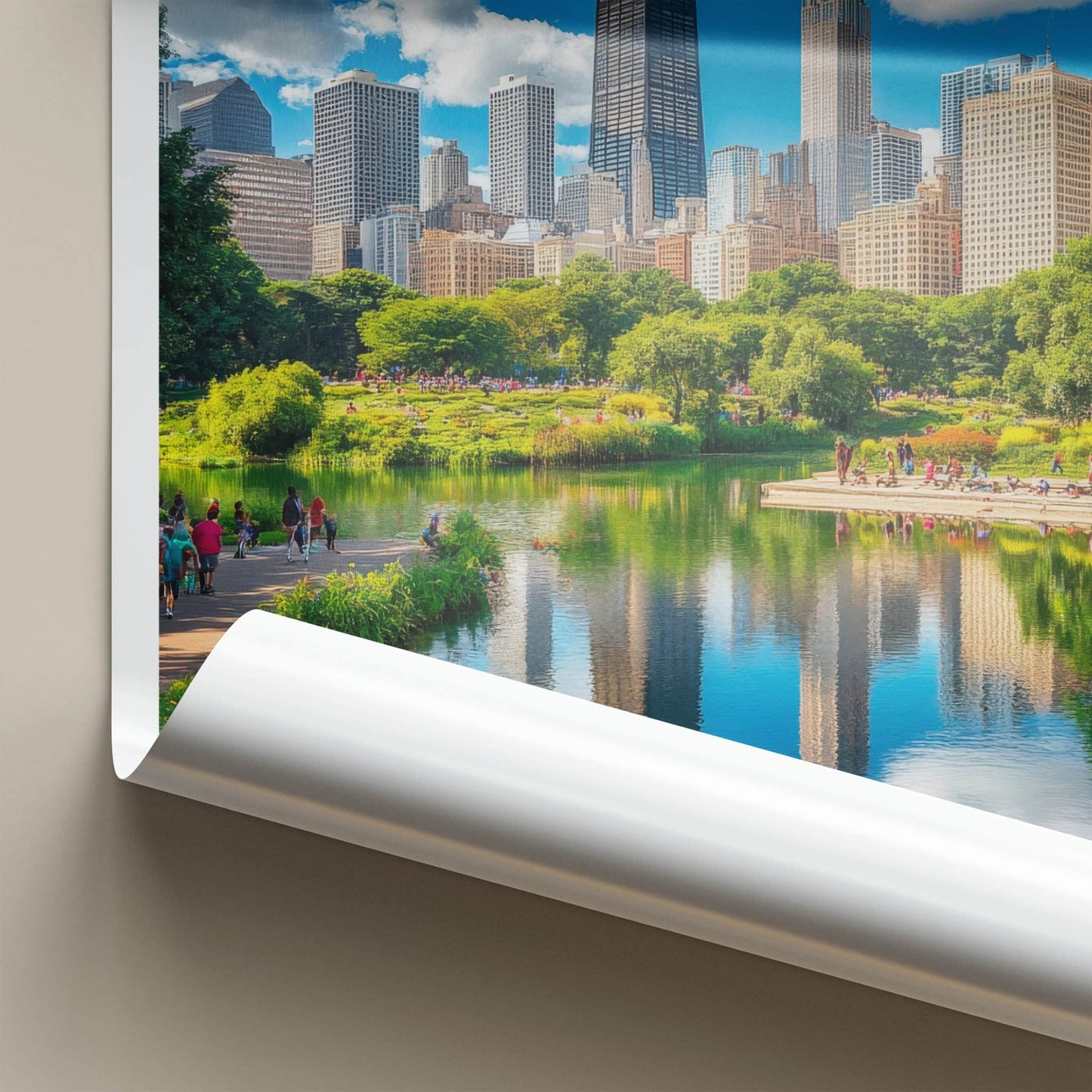 Chicago Poster - Illinois Travel Art - City Park Reflections Home Decor