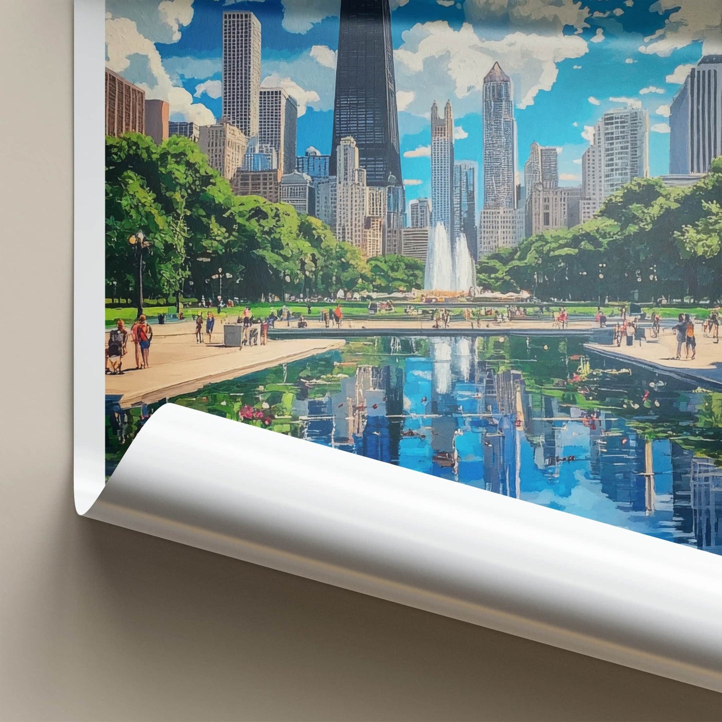 Chicago Poster - Illinois Wall Art - Skyline park reflection Home Decor