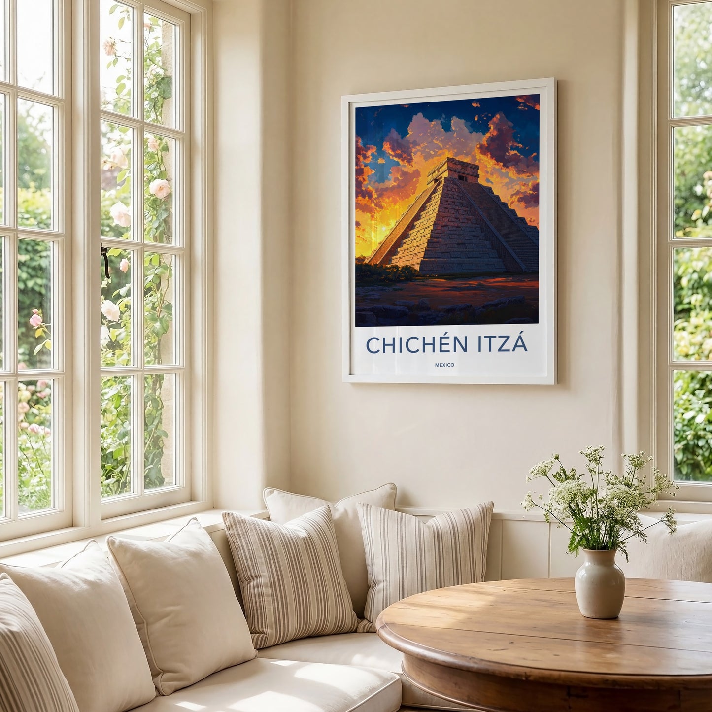 Chichen Itza Poster - Mexico Travel Art - Ancient Pyramid Sunset Home Decor