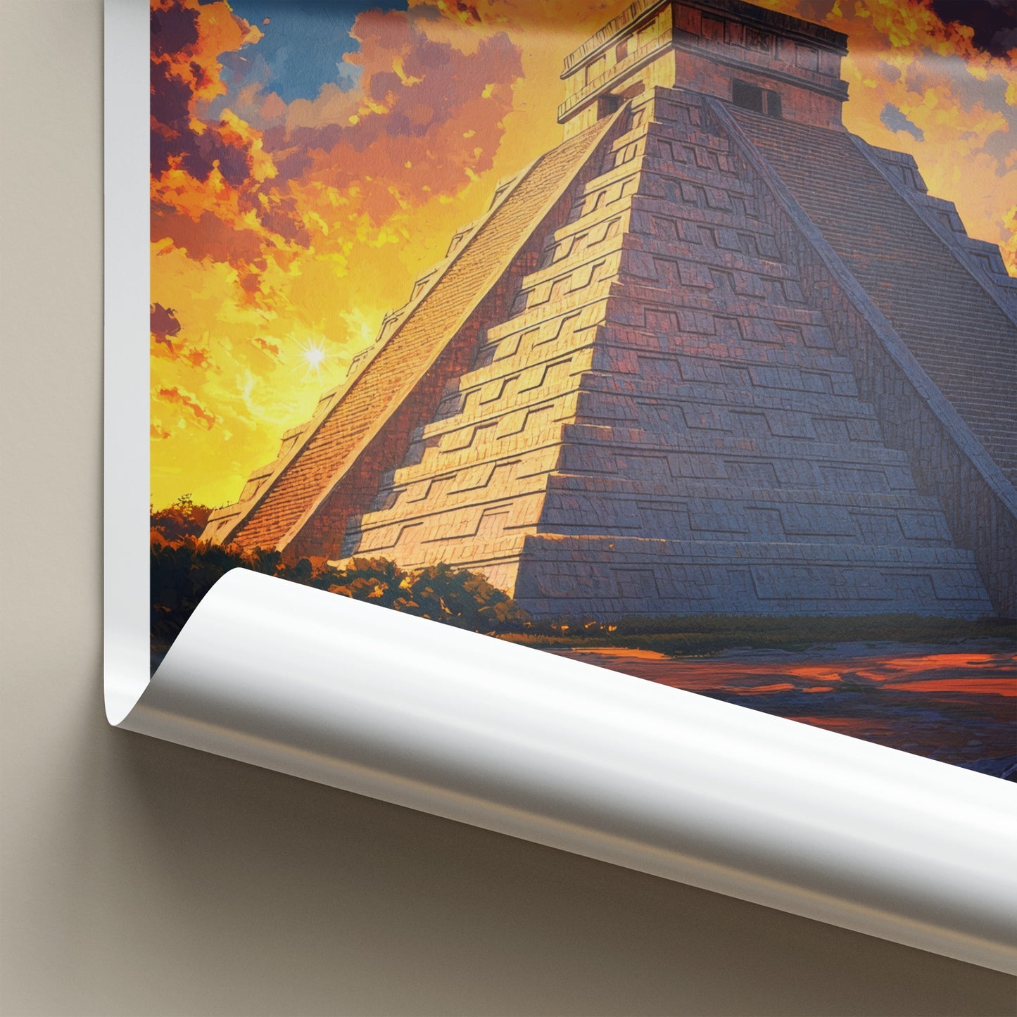 Chichen Itza Poster - Mexico Travel Art - Ancient Pyramid Sunset Home Decor