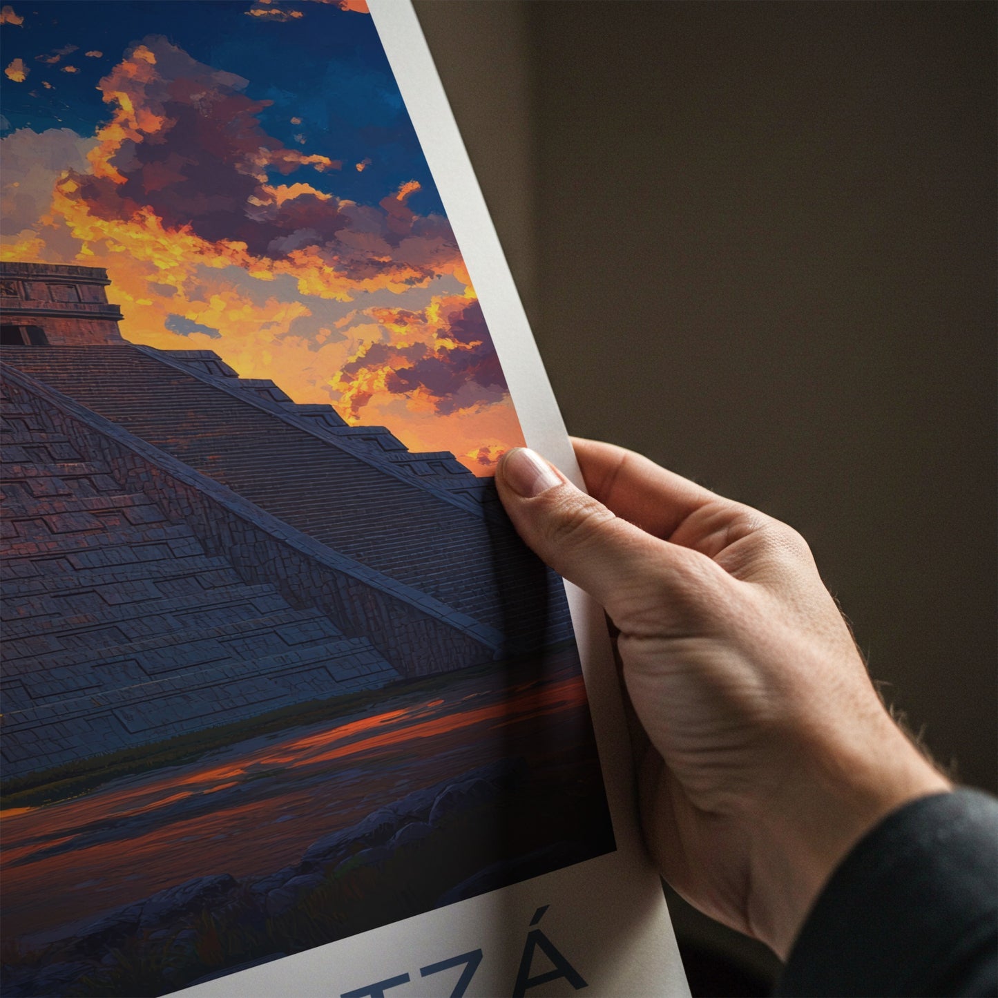 Chichen Itza Poster - Mexico Travel Art - Ancient Pyramid Sunset Home Decor