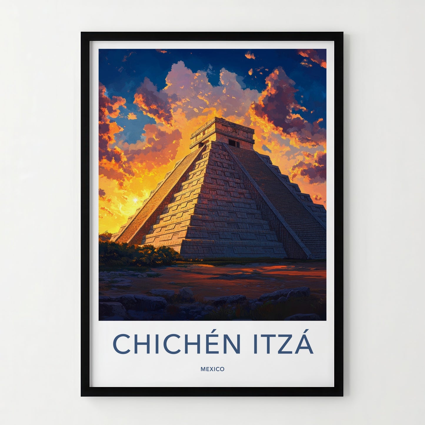 Chichen Itza Poster - Mexico Travel Art - Ancient Pyramid Sunset Home Decor