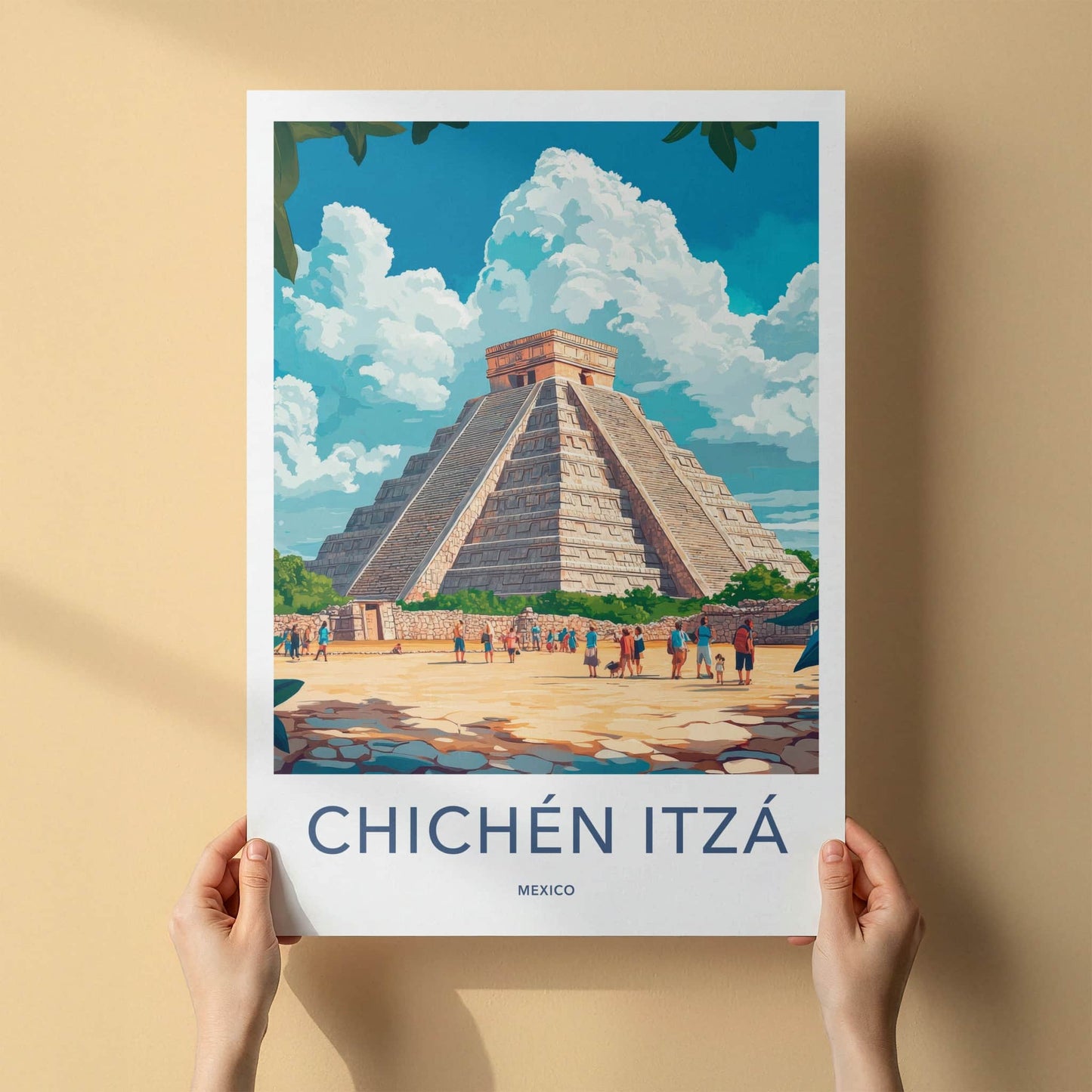 Chichen Itza Poster - Mexico Travel Art - Ancient Stone Pyramid Wall Decor