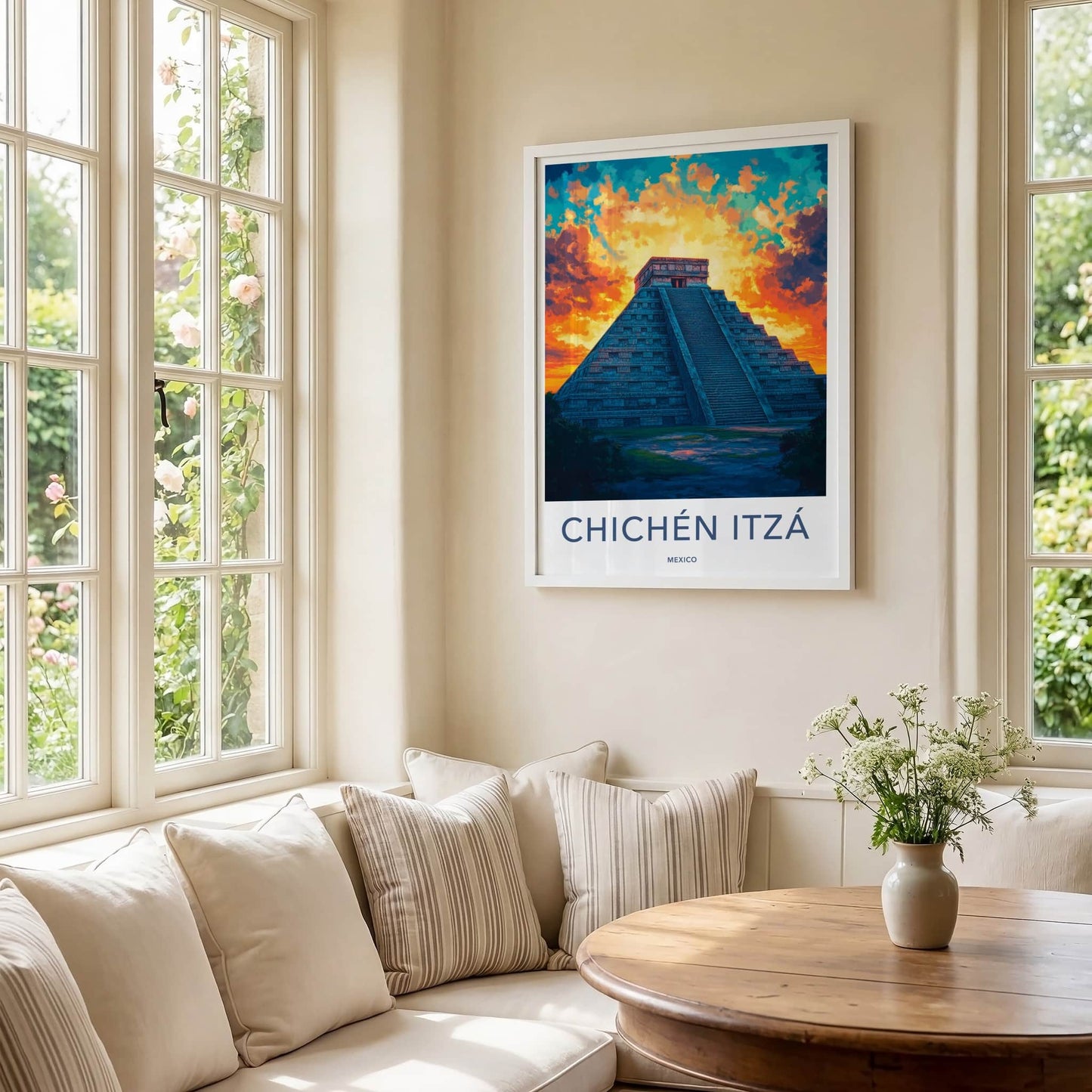 Chichen Itza Poster - Mexico Travel Art - Dramatic Sunset Pyramid Home Decor