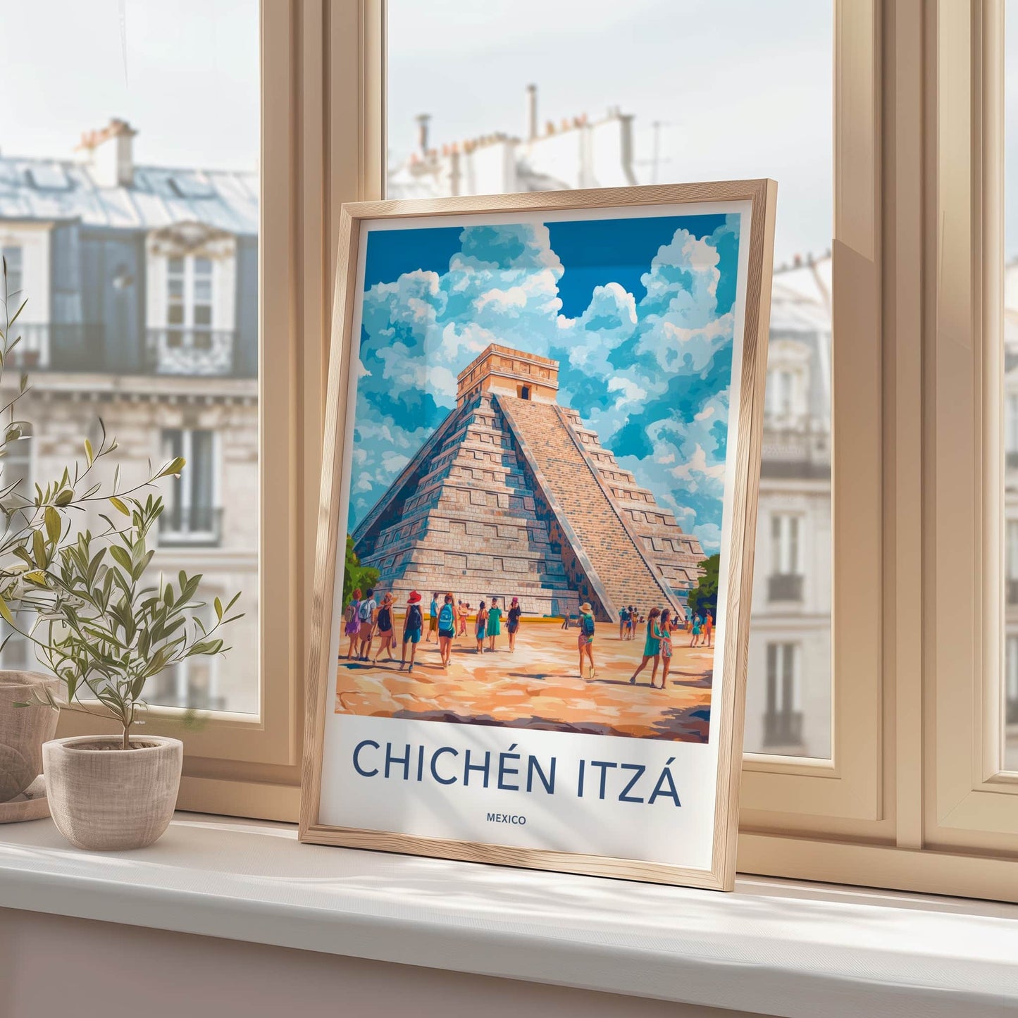Chichen Itza Poster - Mexico Travel Art - El Castillo Pyramid Home Decor