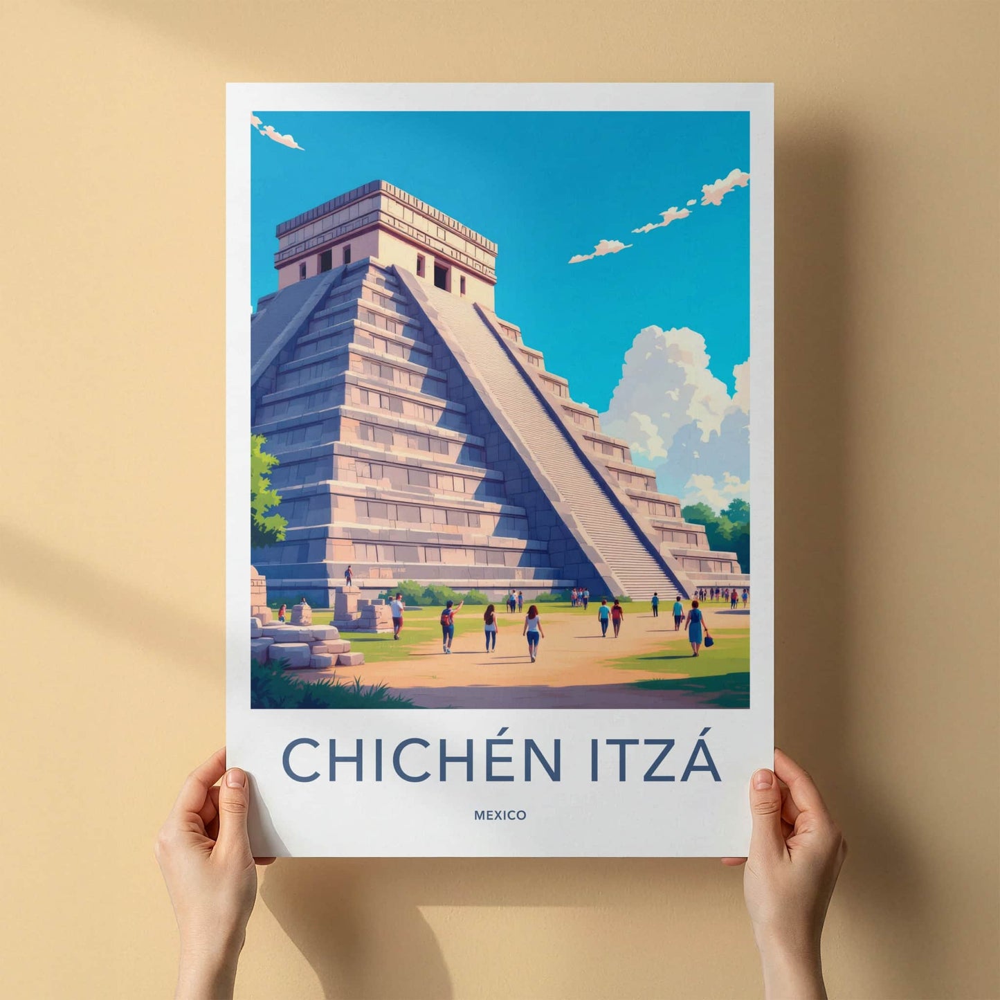 Chichen Itza Poster - Mexico Travel Art - El Castillo Pyramid Home Decor