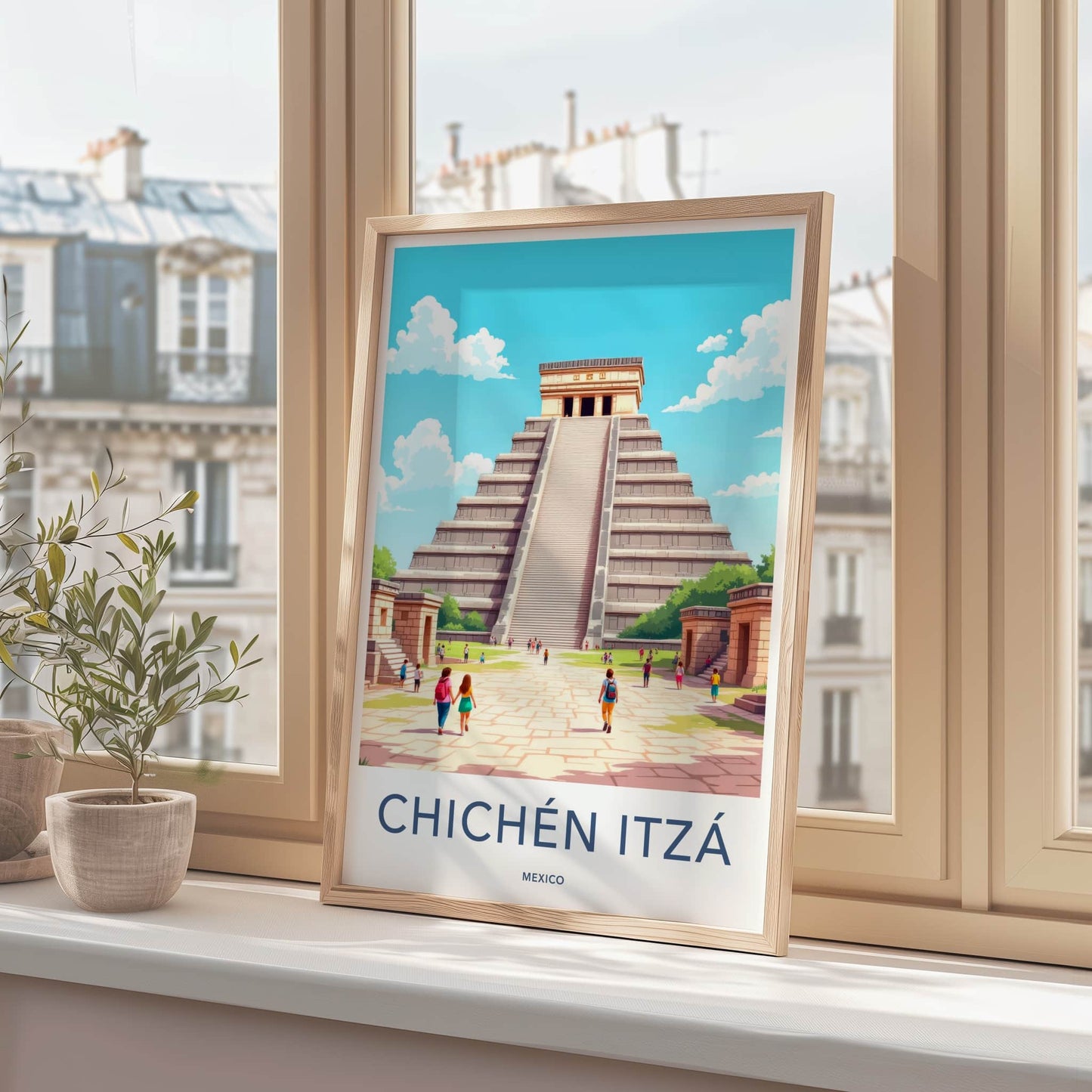 Chichen Itza Poster - Mexico Travel Art - Mayan Pyramid Steps Home Decor