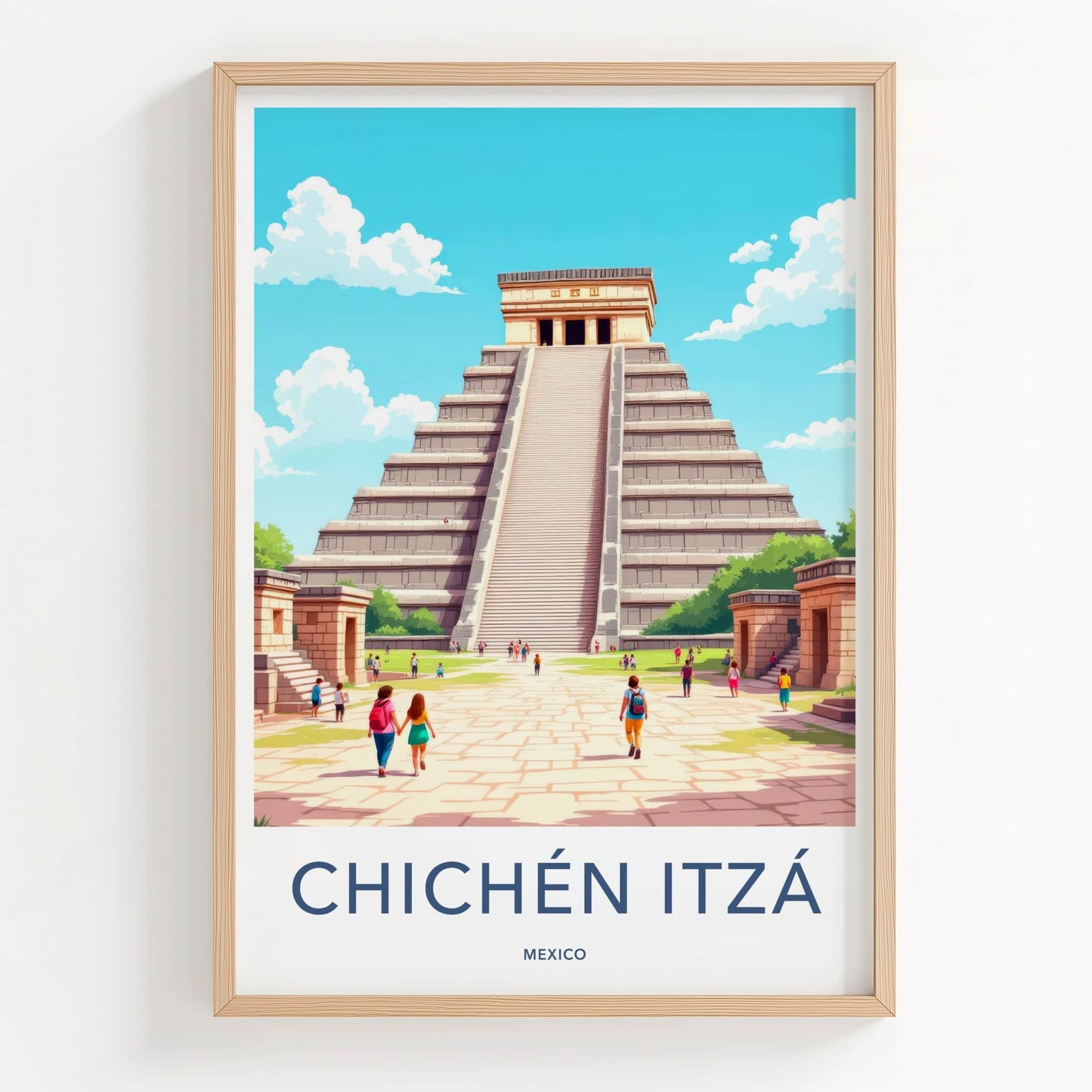 Chichen Itza Poster - Mexico Travel Art - Mayan Pyramid Steps Home Decor