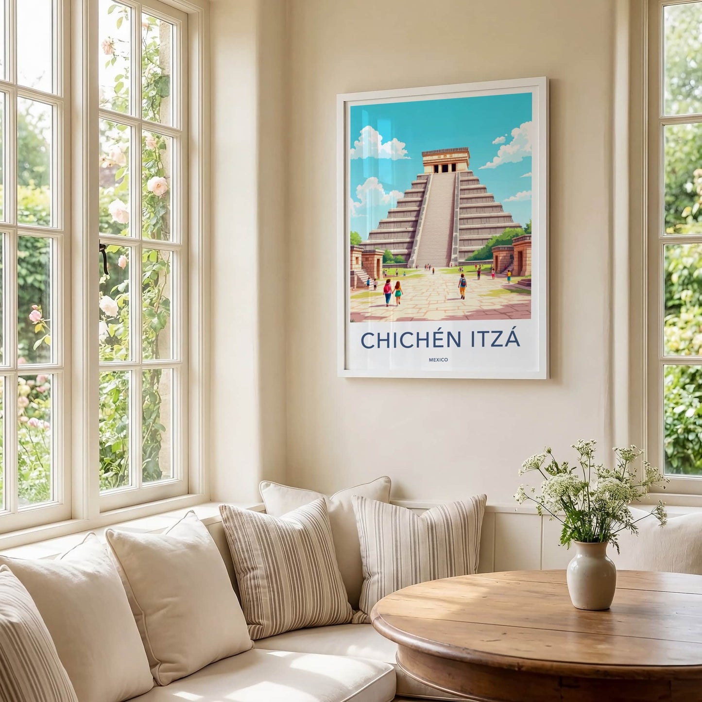 Chichen Itza Poster - Mexico Travel Art - Mayan Pyramid Steps Home Decor