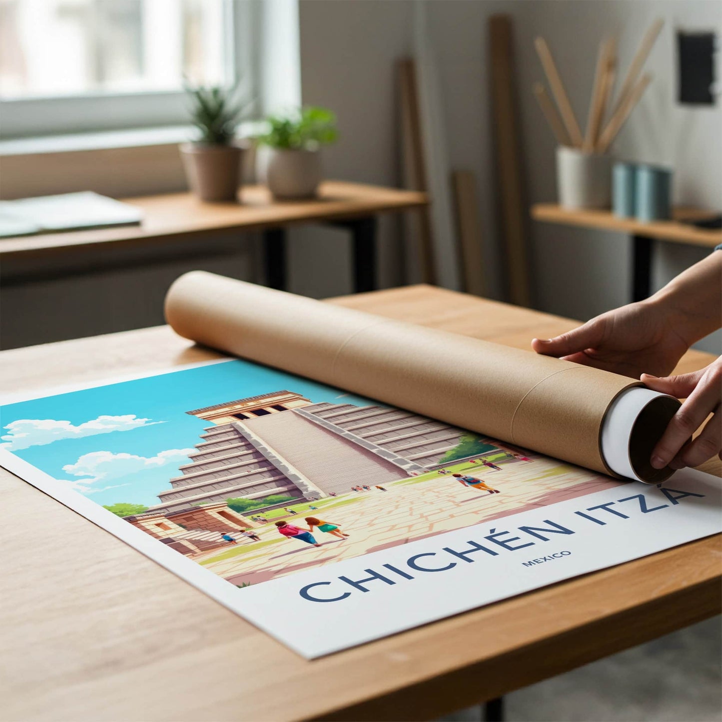 Chichen Itza Poster - Mexico Travel Art - Mayan Pyramid Steps Home Decor